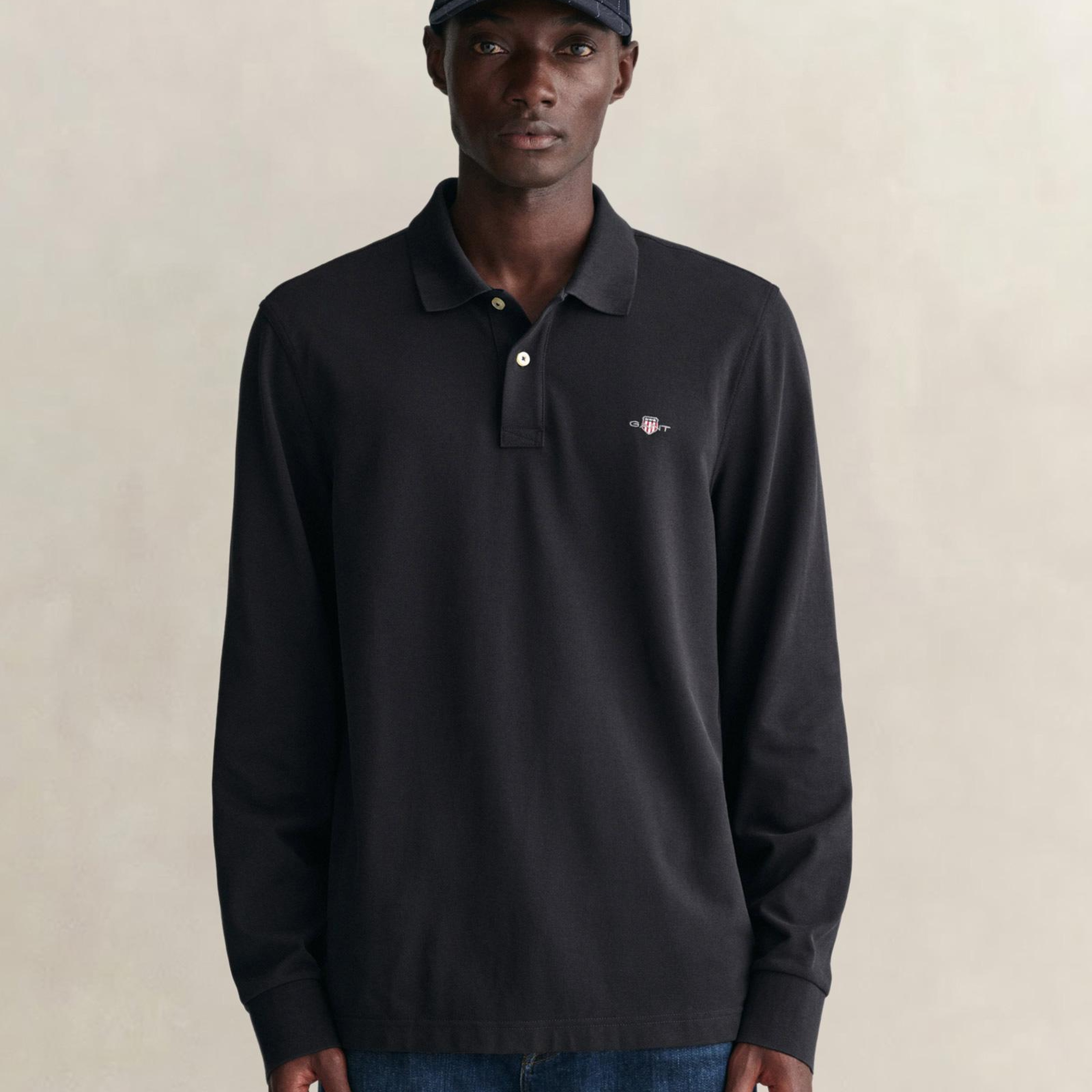 GANT Erkek Siyah Regular Fit Uzun Kollu Polo