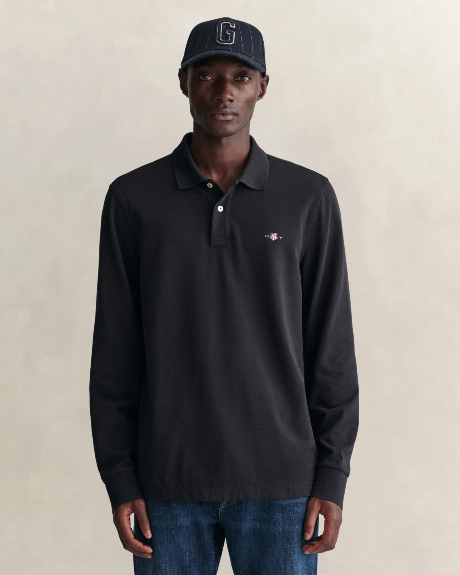 GANT Erkek Siyah Regular Fit Uzun Kollu Polo