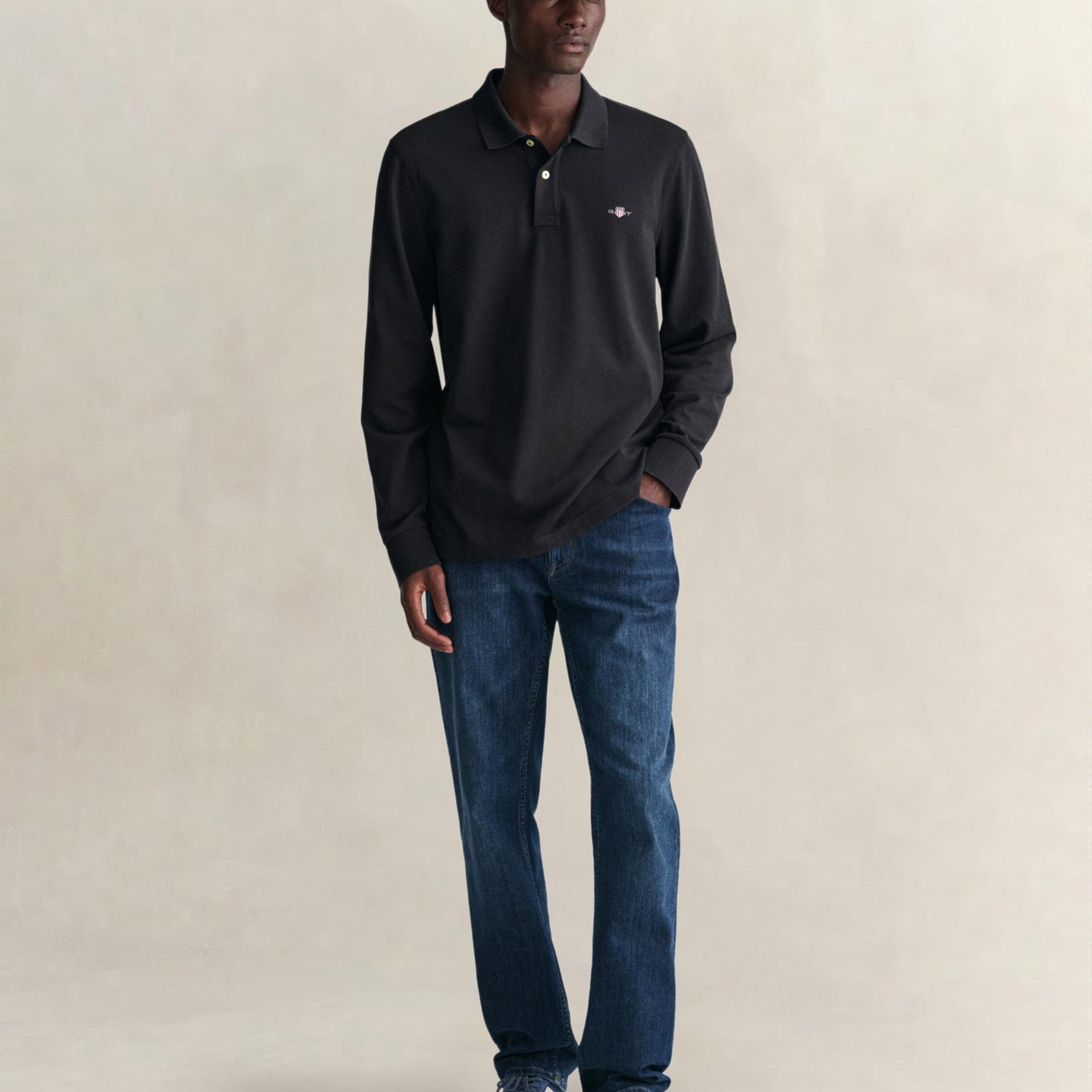 GANT Erkek Siyah Regular Fit Uzun Kollu Polo