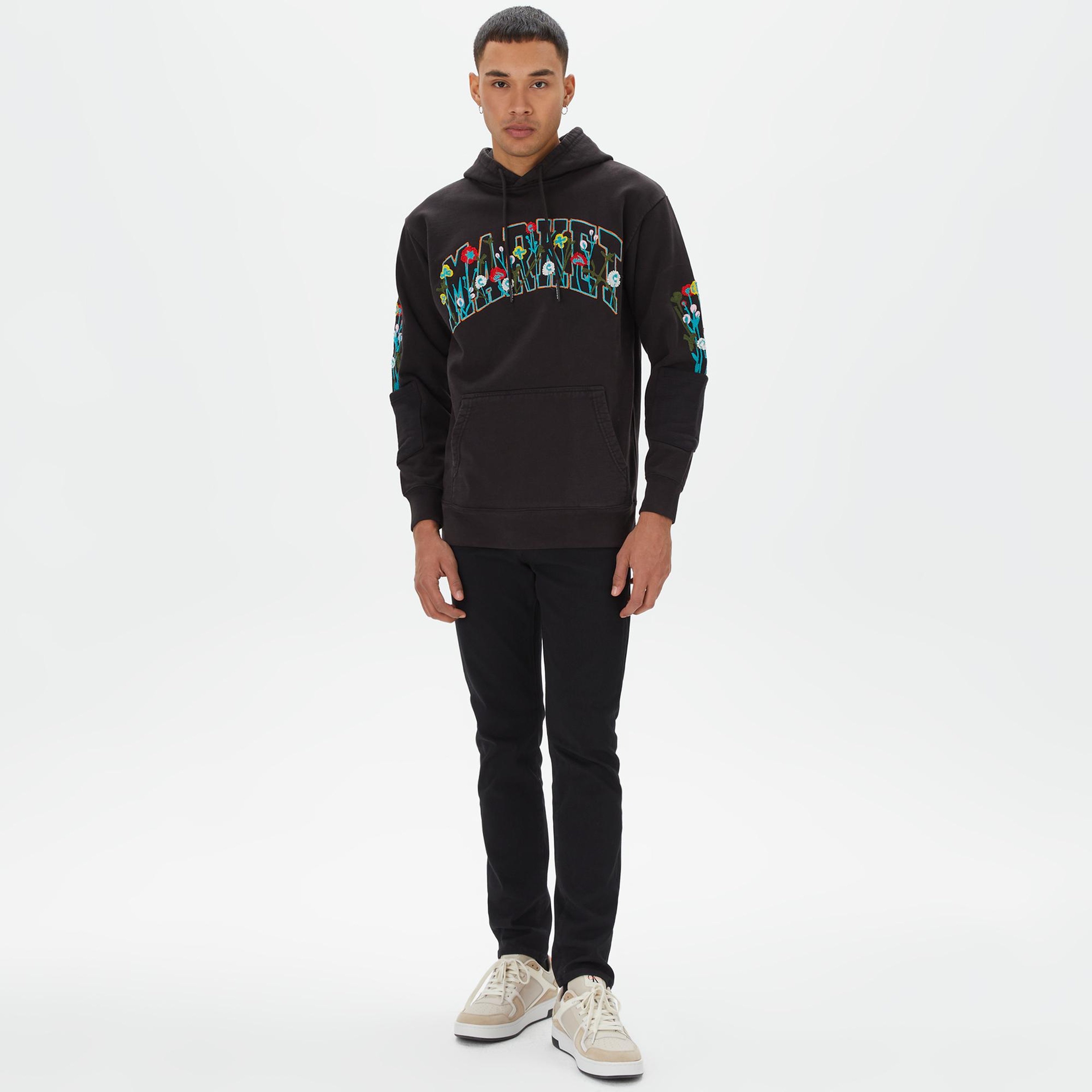 Market Bouquet Pullover Erkek Siyah Hoodie