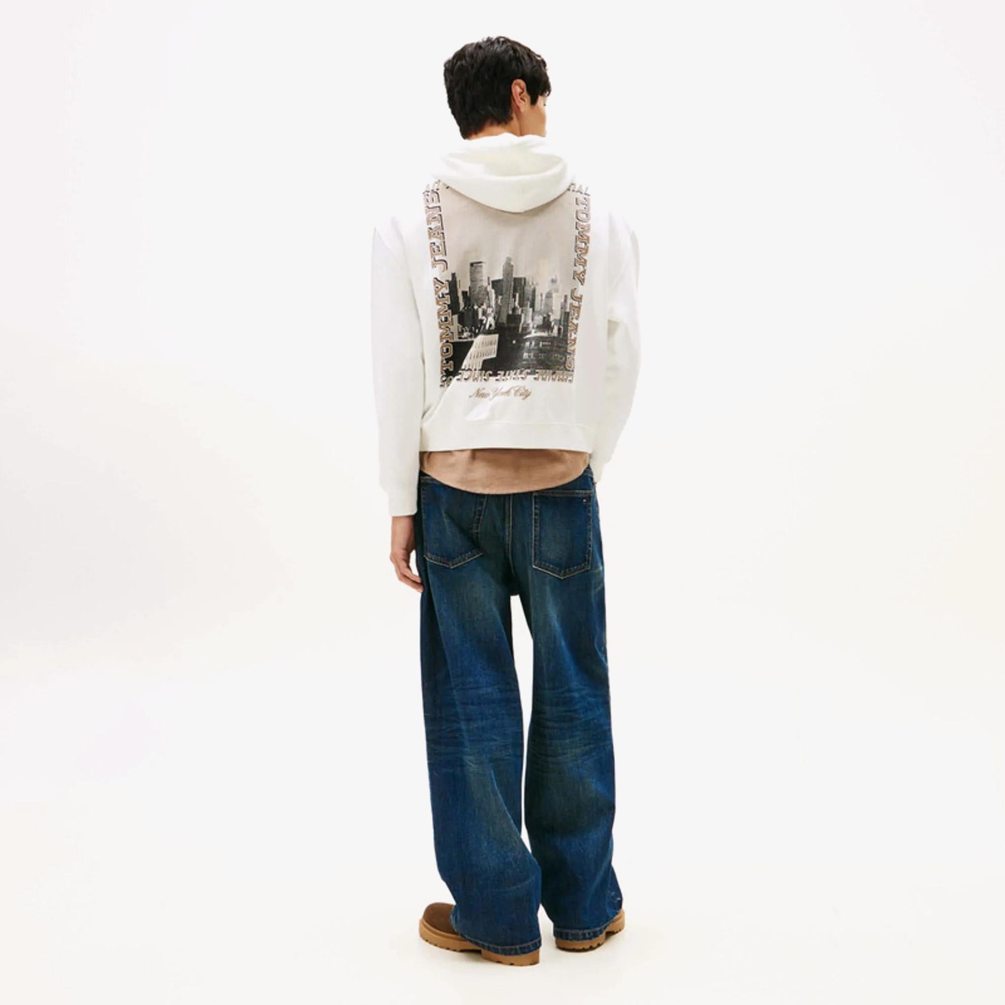 Tommy Hilfiger 90s Washed Photo City Erkek Beyaz Sweatshirt