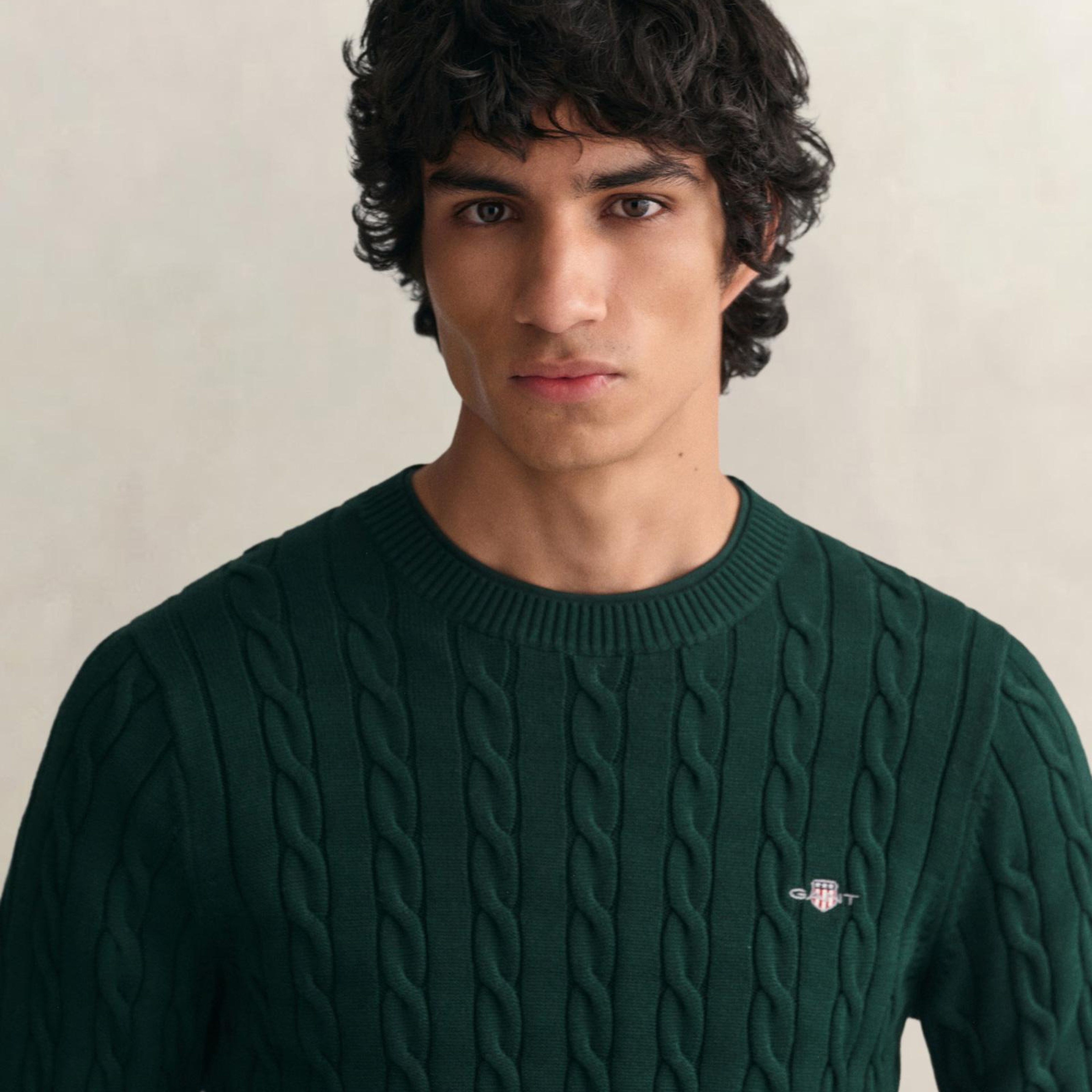 GANT Erkek Yeşil Regular Fit Bisiklet Yaka Kazak