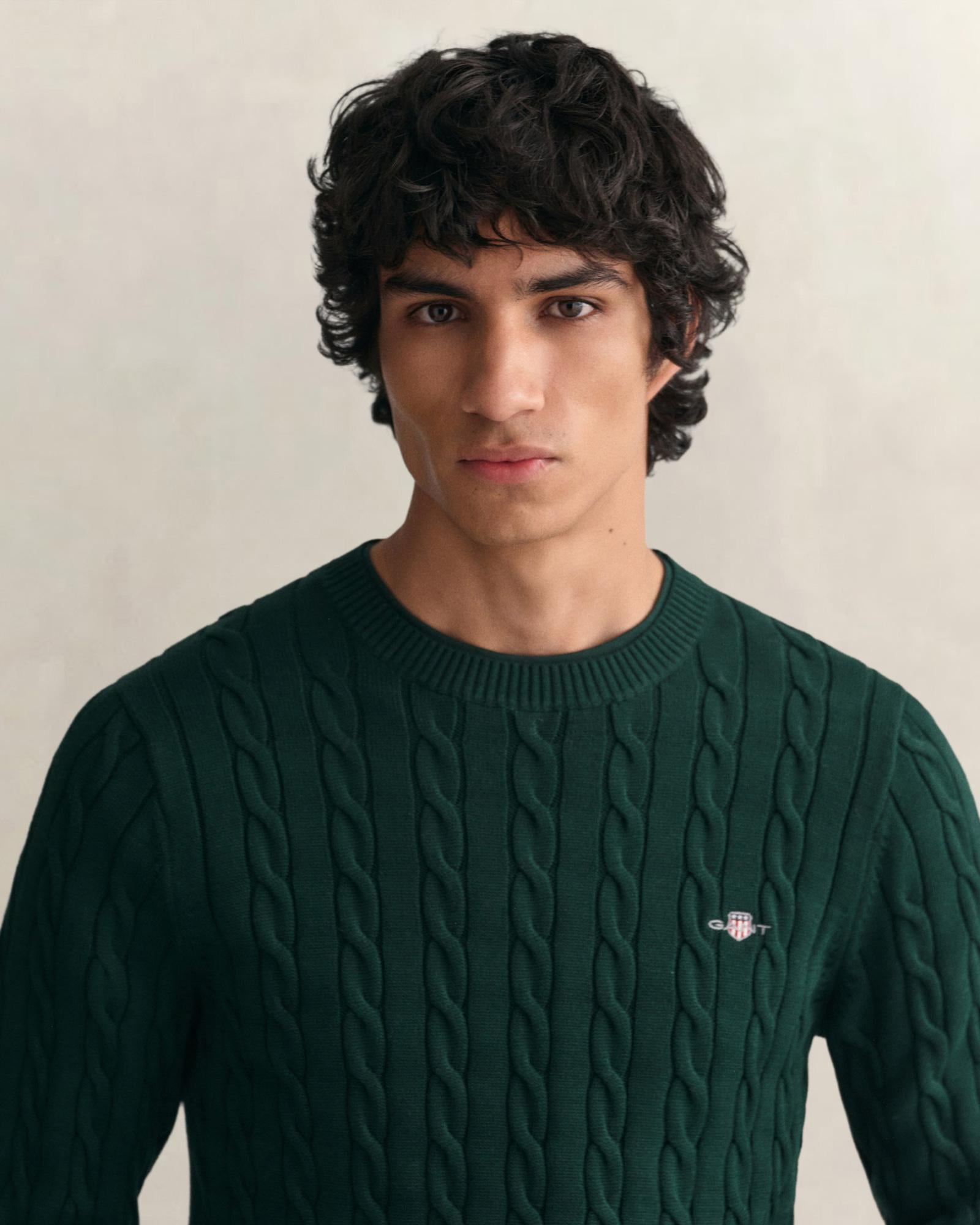 GANT Erkek Yeşil Regular Fit Bisiklet Yaka Kazak