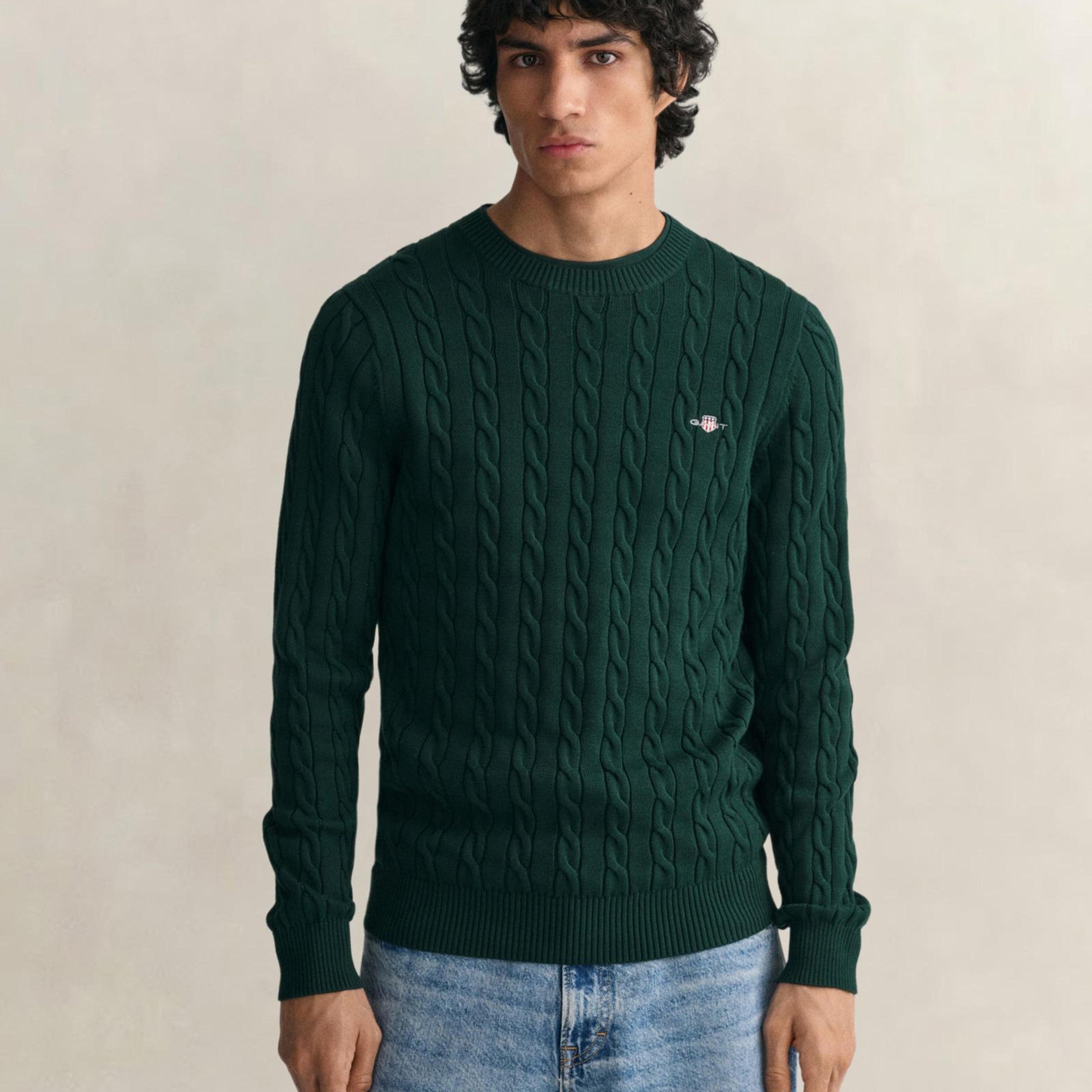 GANT Erkek Yeşil Regular Fit Bisiklet Yaka Kazak