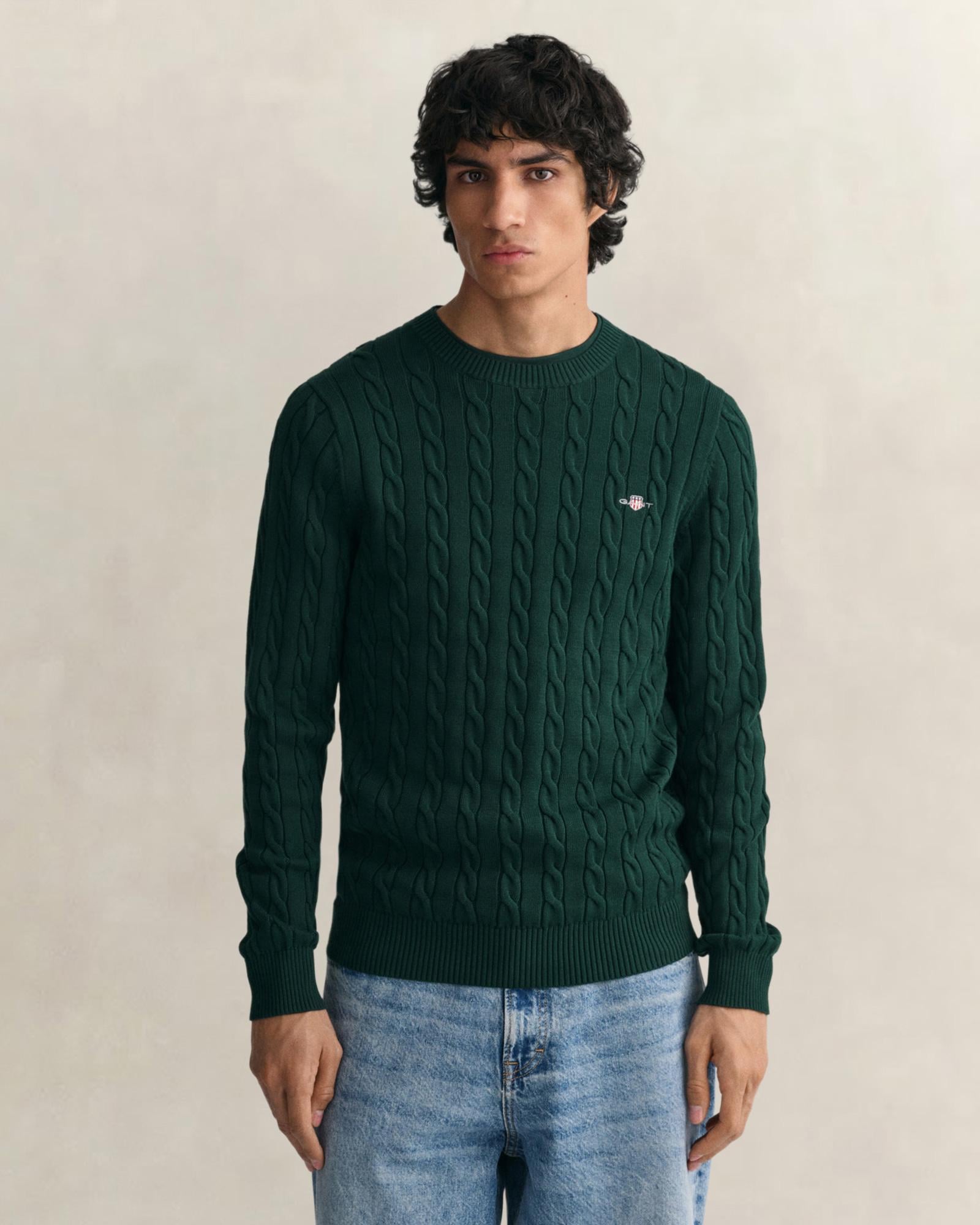 GANT Erkek Yeşil Regular Fit Bisiklet Yaka Kazak