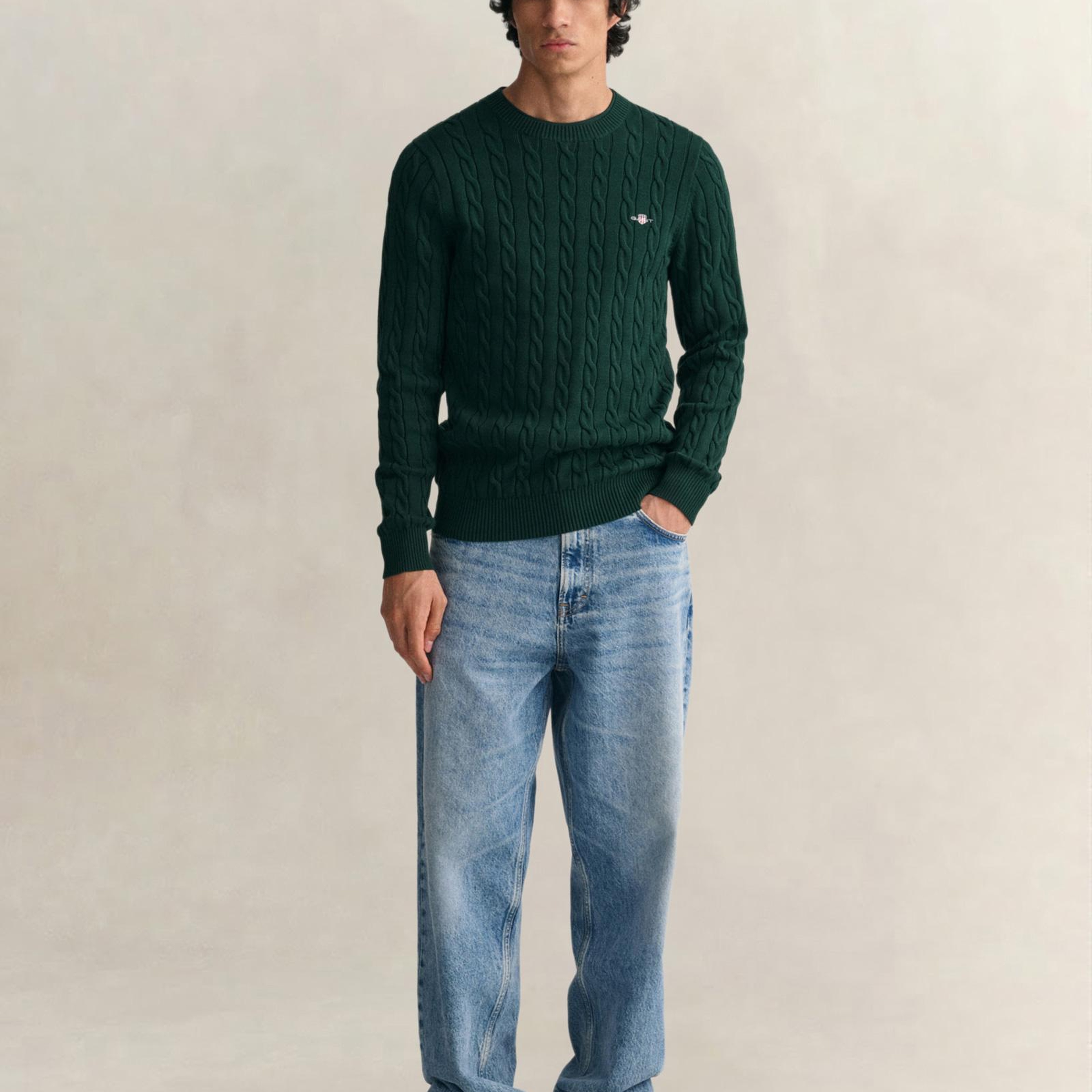 GANT Erkek Yeşil Regular Fit Bisiklet Yaka Kazak