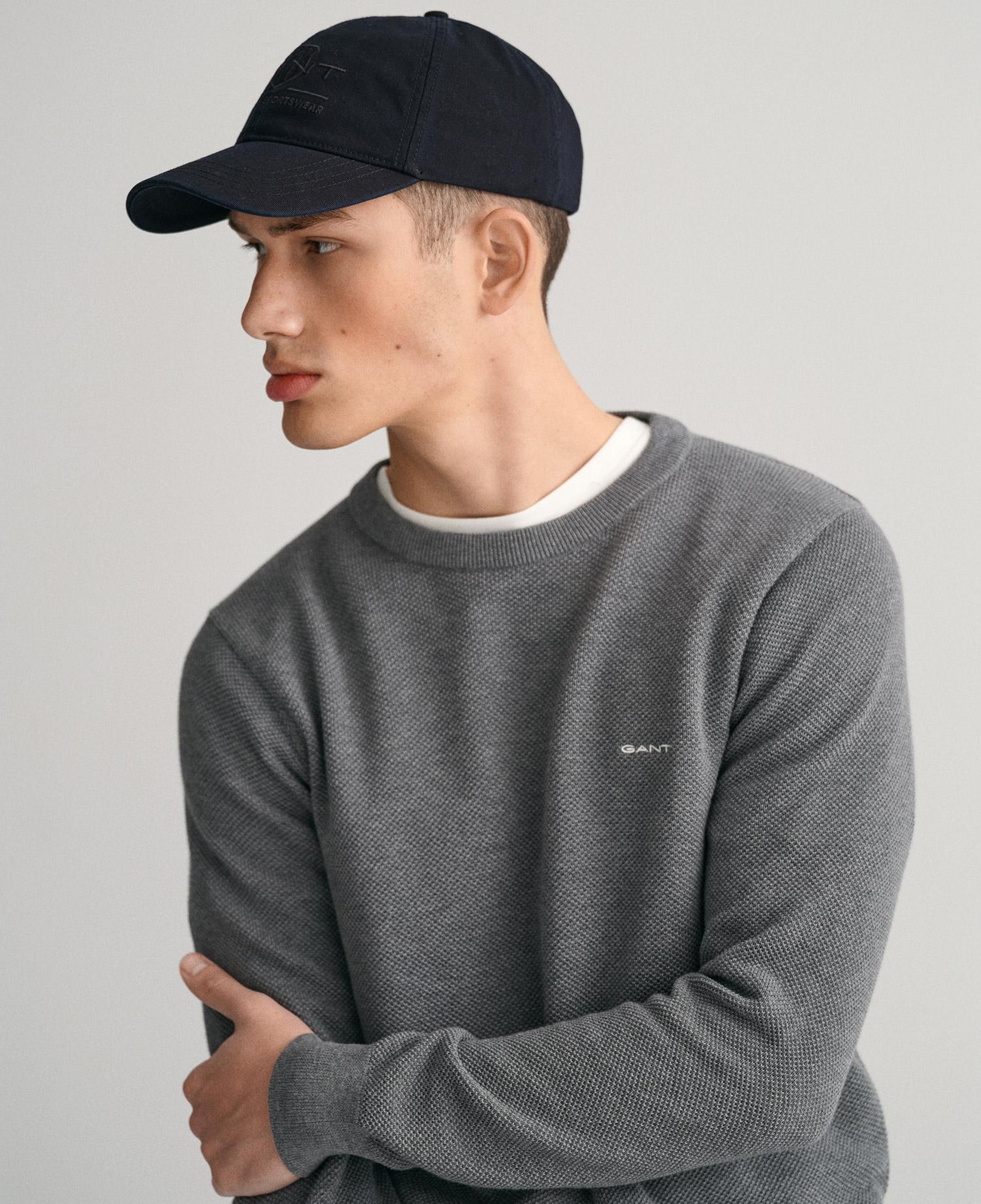 GANT Erkek Gri Regular Fit Bisiklet Yaka Kazak