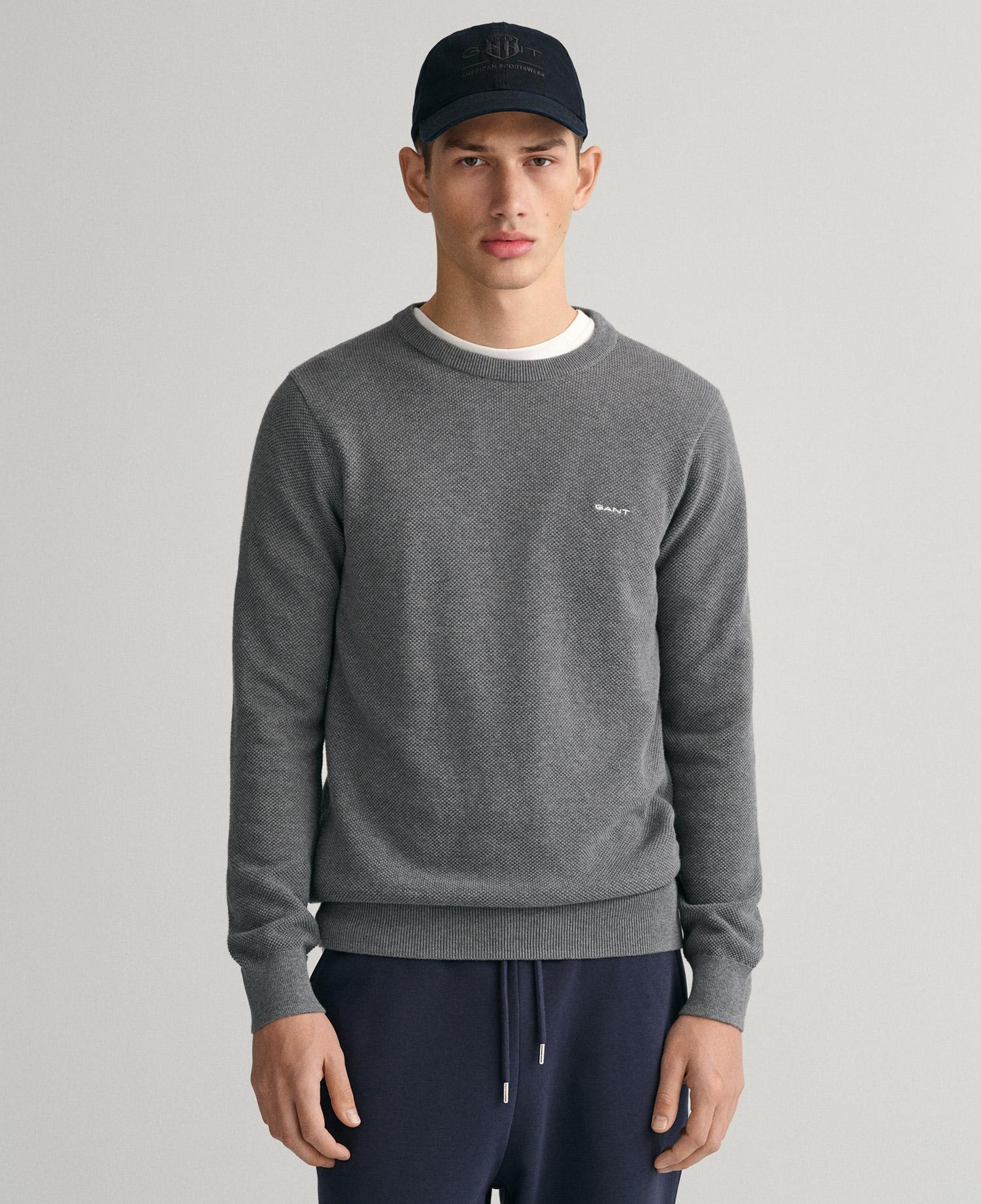 GANT Erkek Gri Regular Fit Bisiklet Yaka Kazak