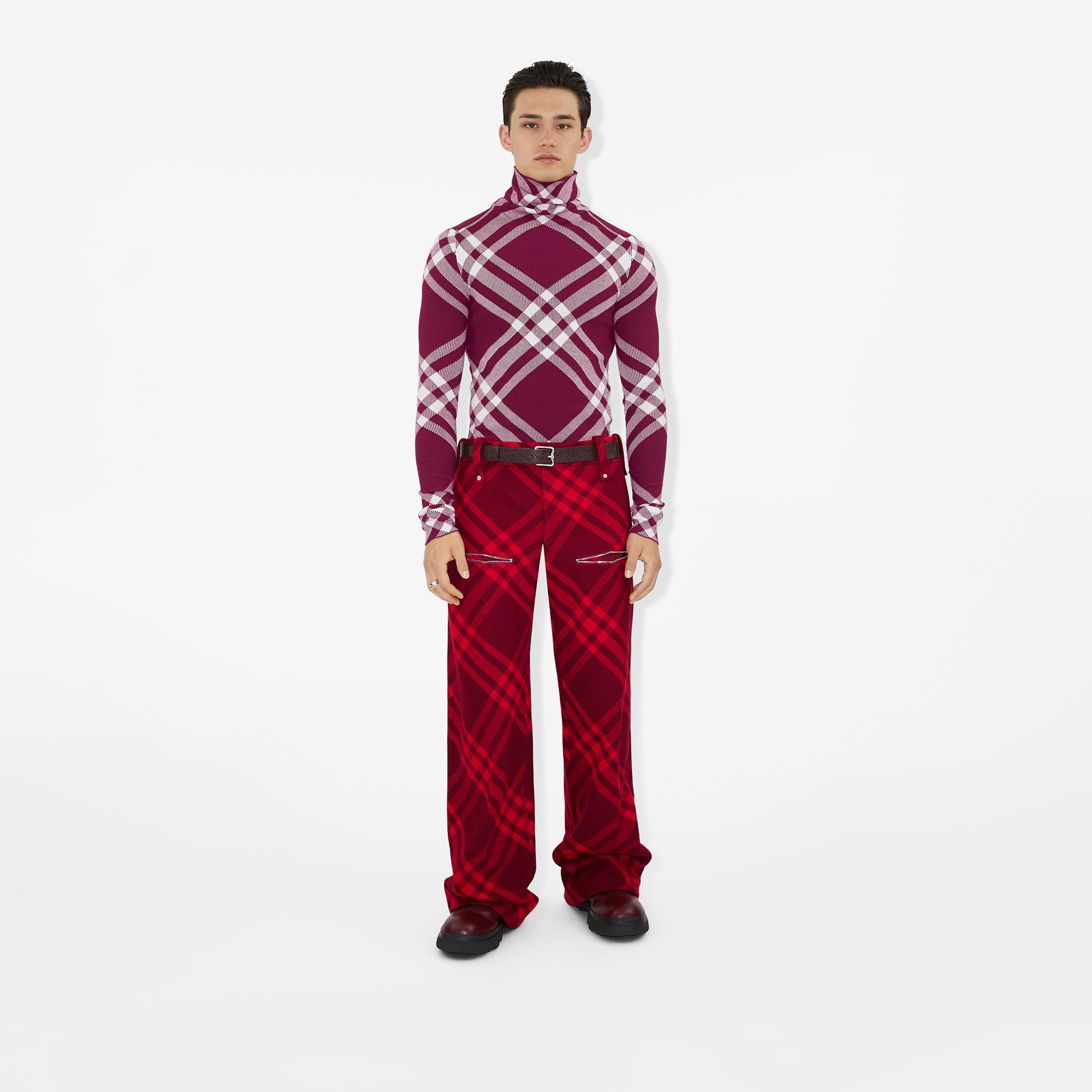 Burberry Erkek Bordo Deri Kemer