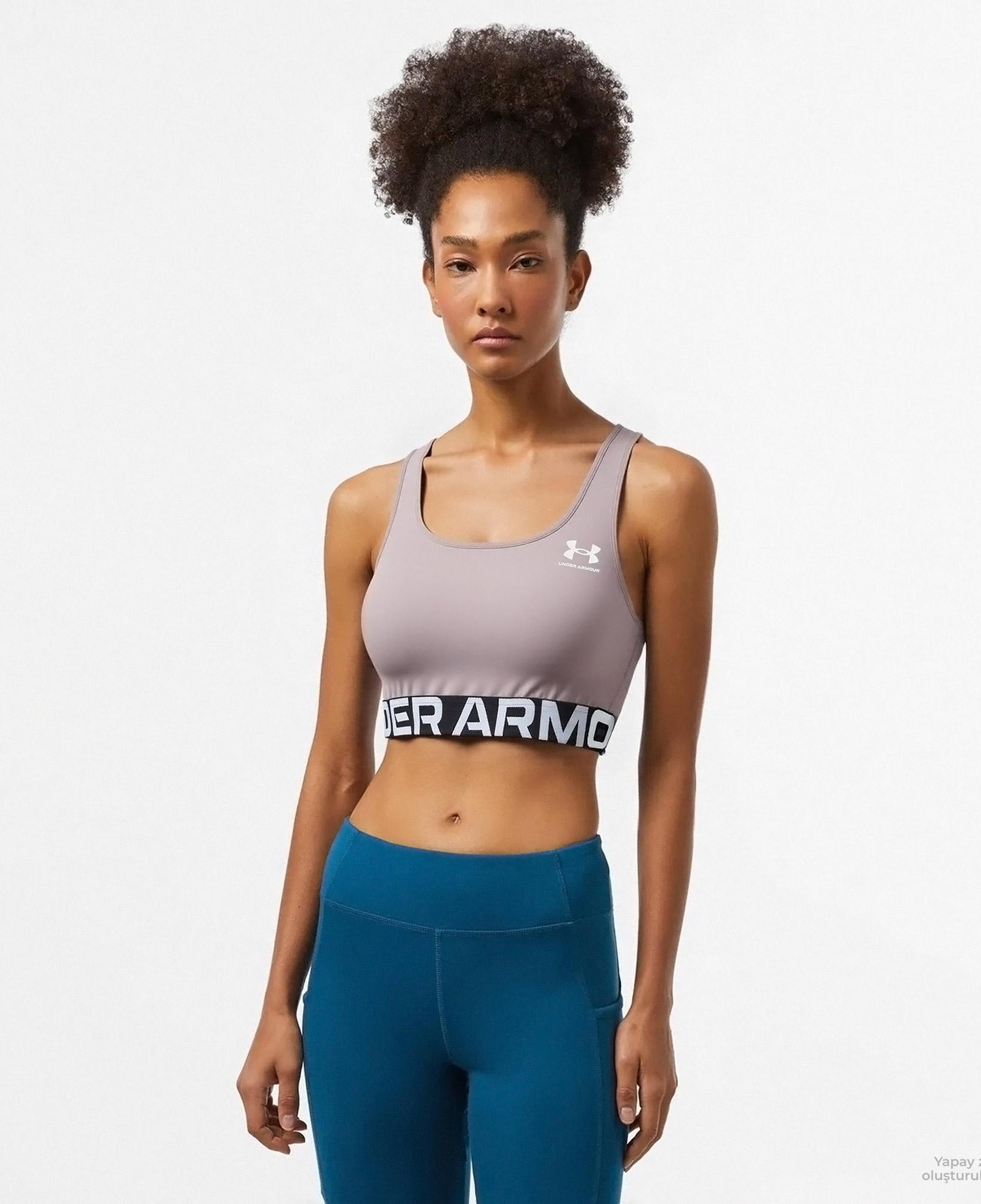 Under Armour Heat Gear Mid Kadın Gri Antrenman Bra