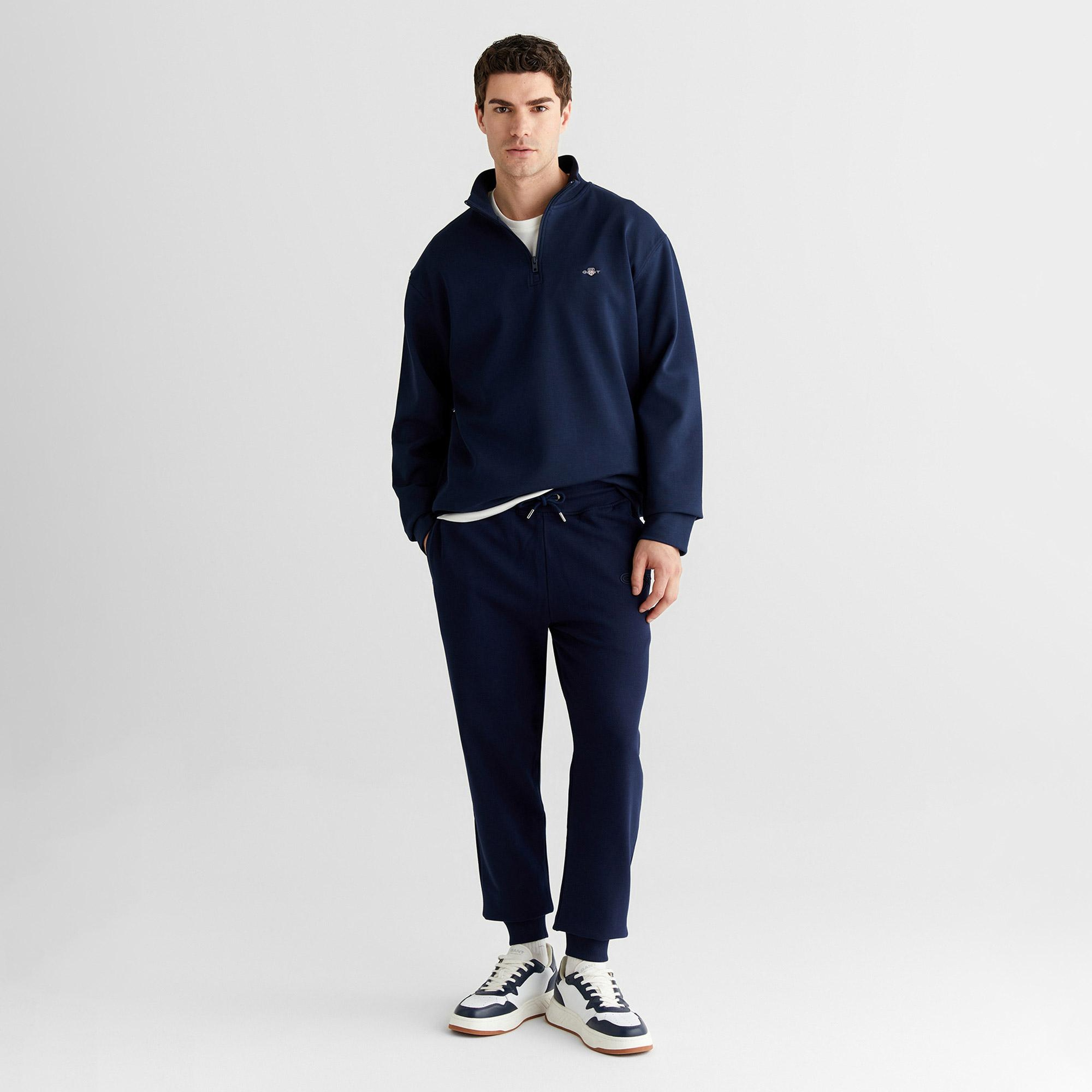 GANT Erkek Lacivert Relaxed Fit Yarım Fermuarlı Sweatshirt