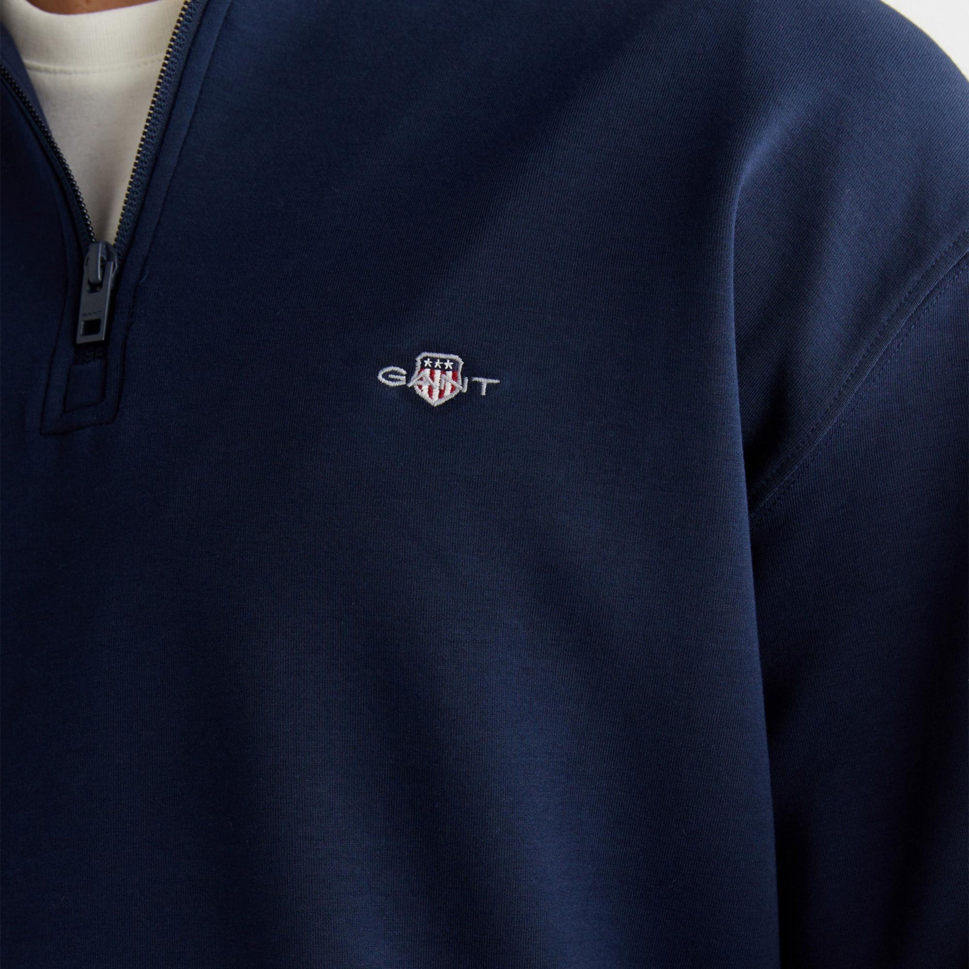 GANT Erkek Lacivert Relaxed Fit Yarım Fermuarlı Sweatshirt