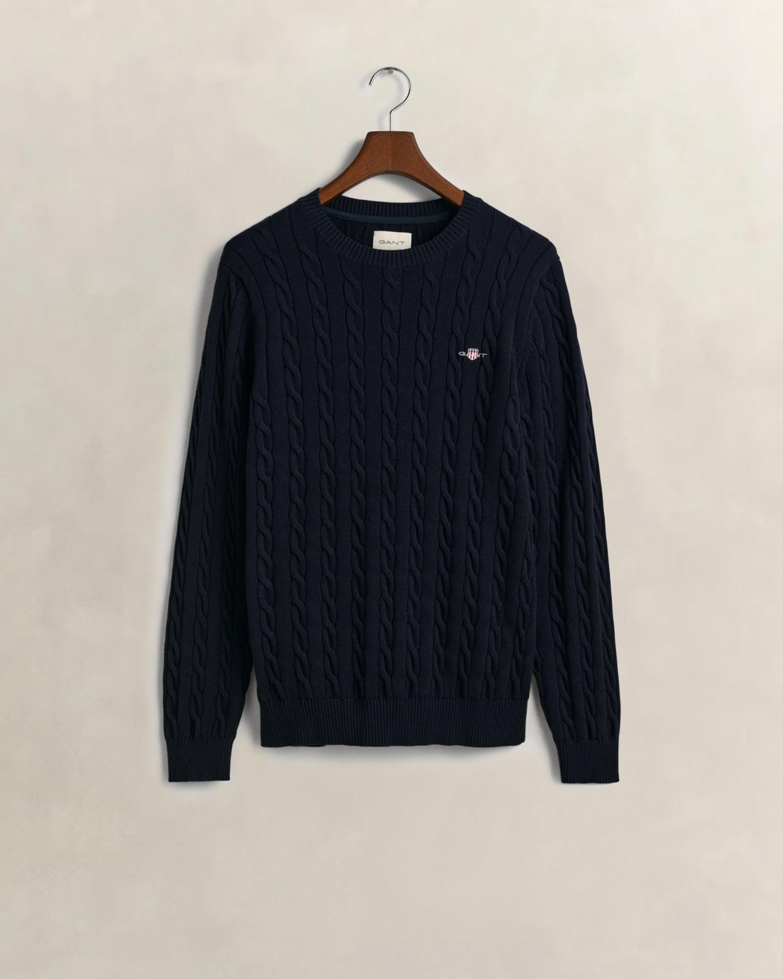 GANT Erkek Lacivert Regular Fit Bisiklet Yaka Örgü Kazak