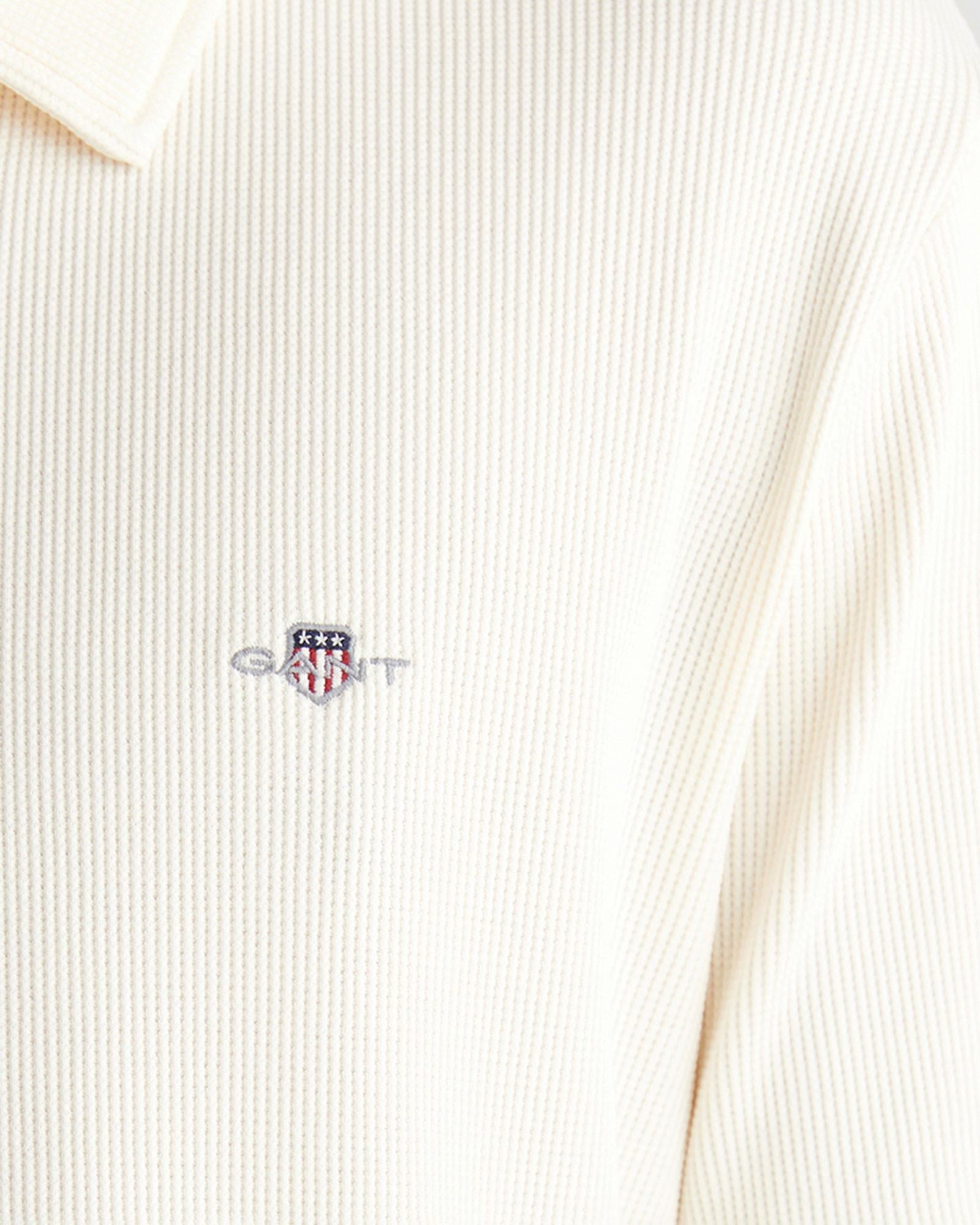 GANT Erkek Krem Relaxed Fit Yarım Fermuarlı Logolu Polo Yaka T-Shirt