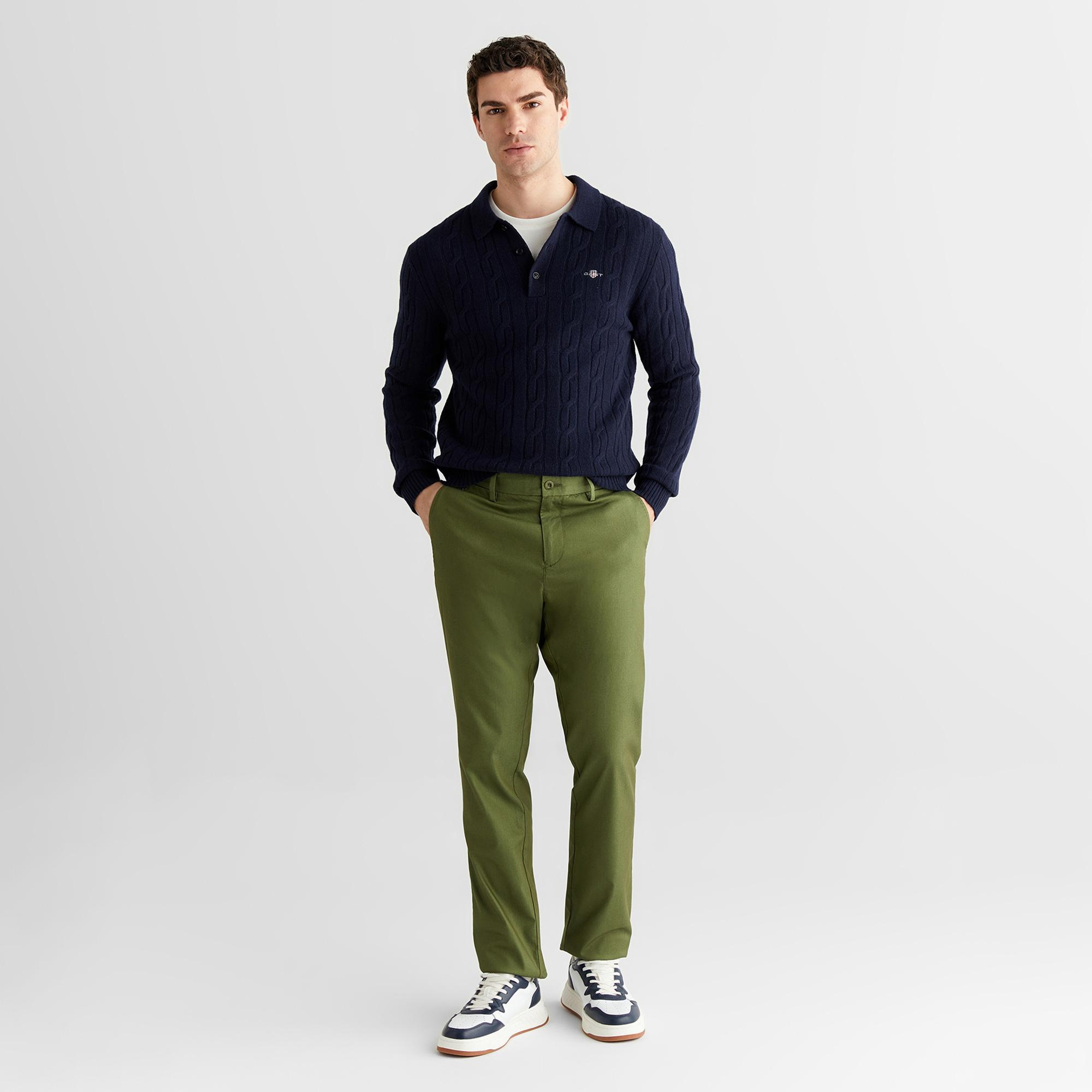GANT Erkek Lacivert Regular Fit Yün Polo Yaka Yün Triko