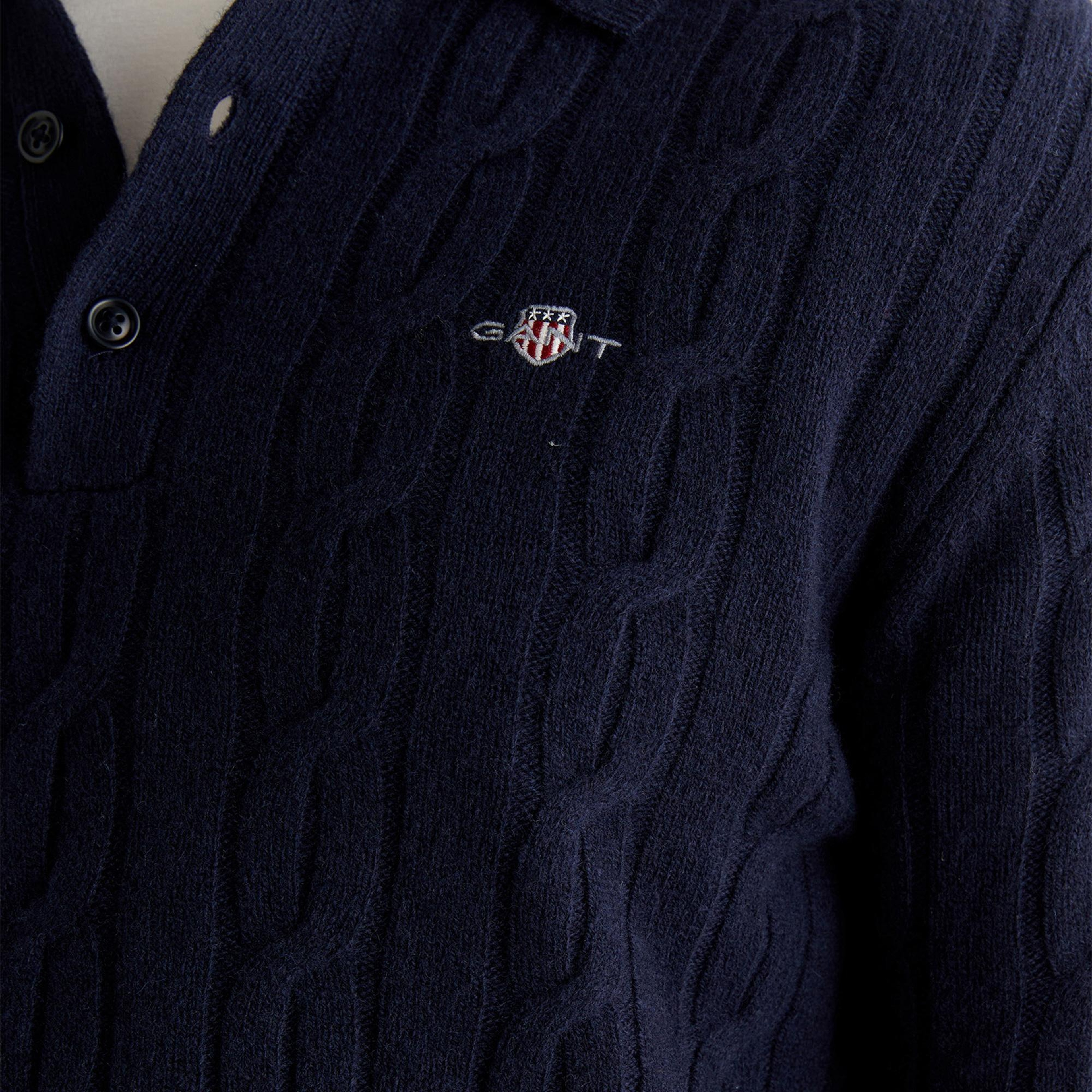 GANT Erkek Lacivert Regular Fit Yün Polo Yaka Yün Triko