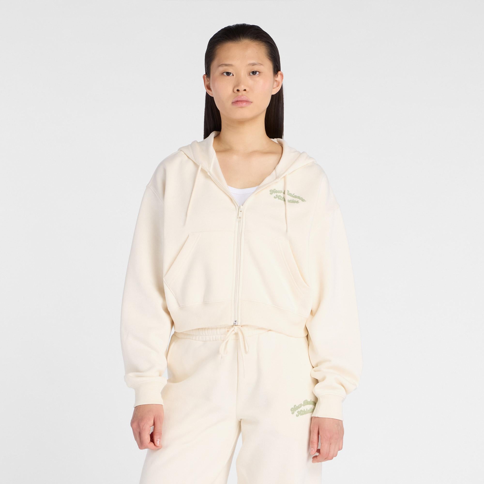 New Balance Linear Heritage Fleece Kadın Beyaz Sweatshirt