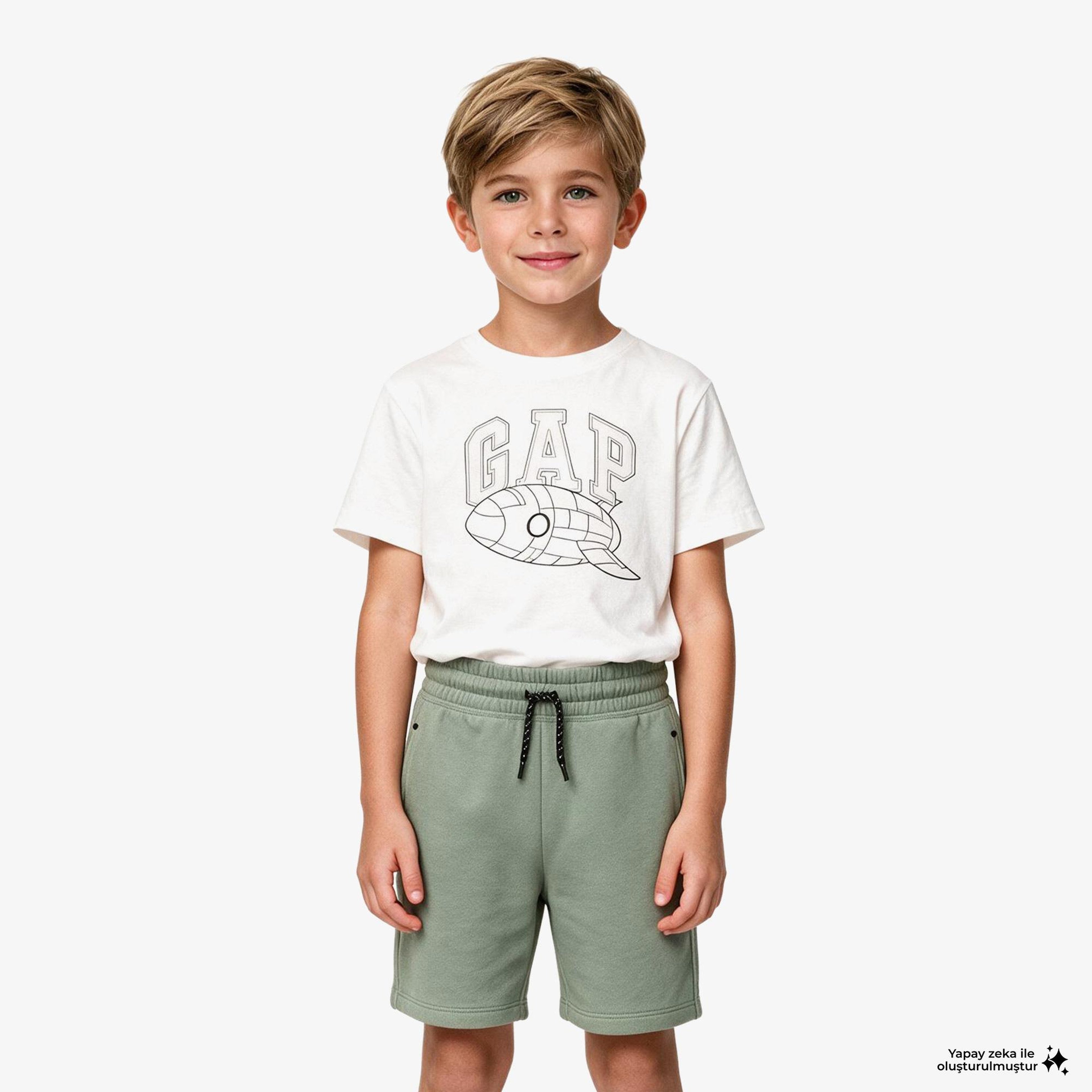 Gap Roket Grafik Baskılı Çocuk Beyaz T-Shirt