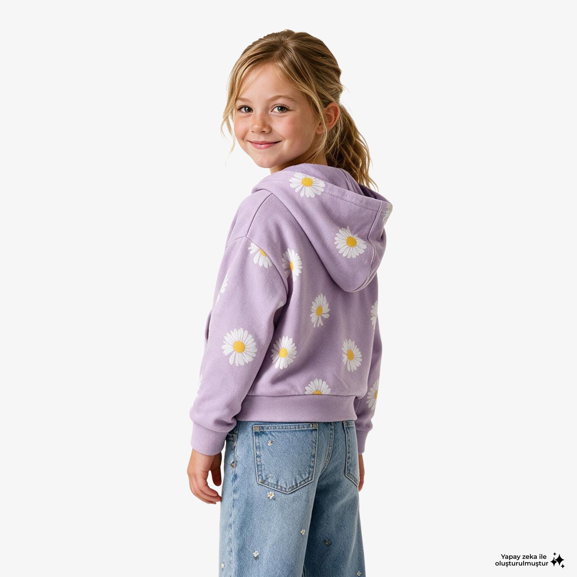 Gap V-French Logo Full Zip Çocuk Mor Sweatshirt
