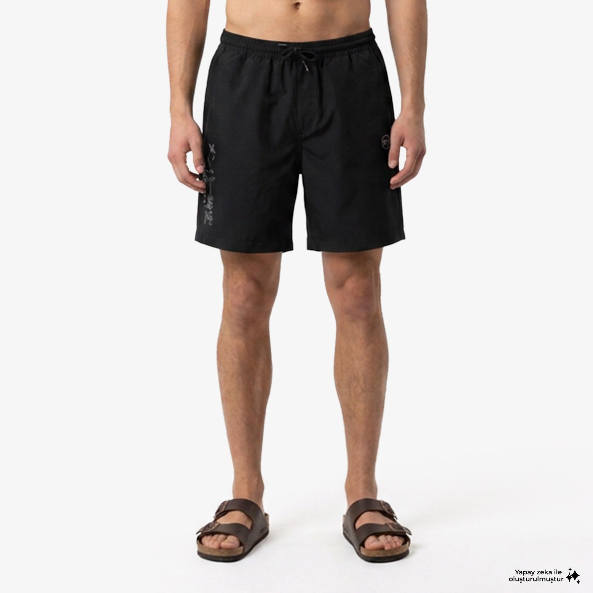 UNITED4 Regular Fit Erkek Siyah Deniz Şortu