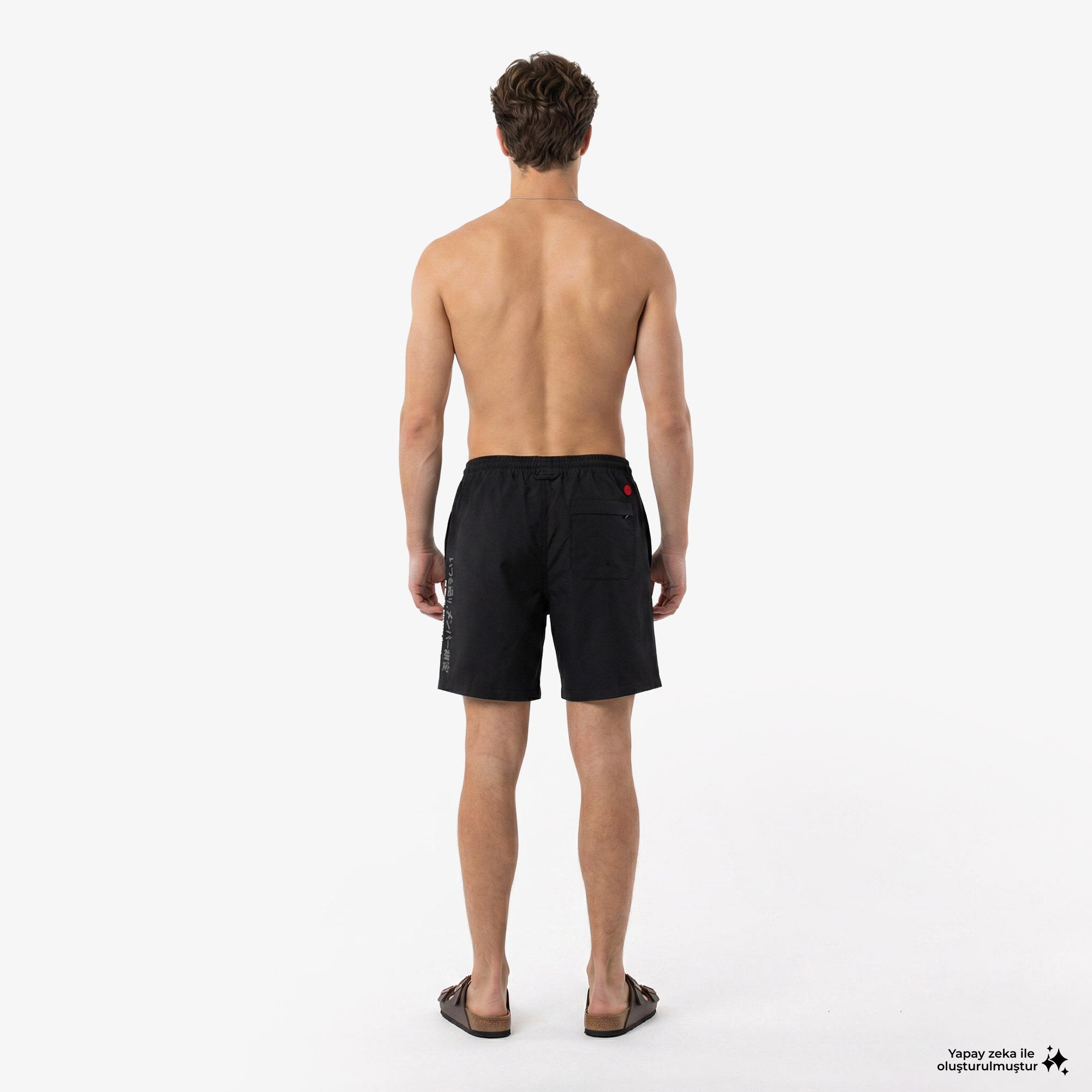 UNITED4 Regular Fit Erkek Siyah Deniz Şortu