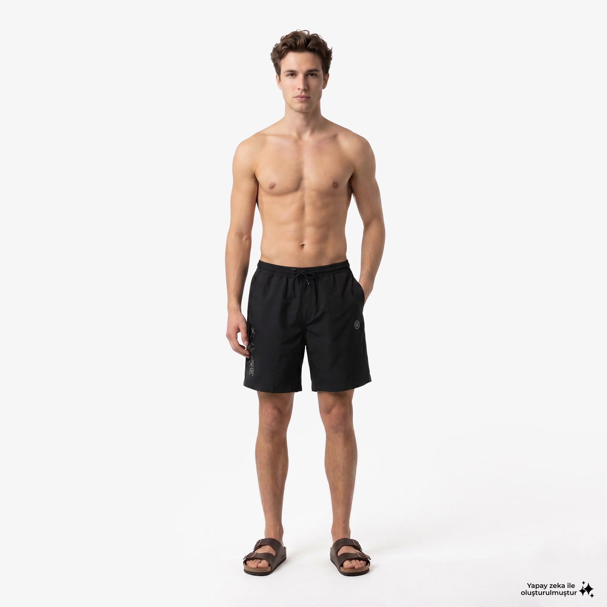 UNITED4 Regular Fit Erkek Siyah Deniz Şortu
