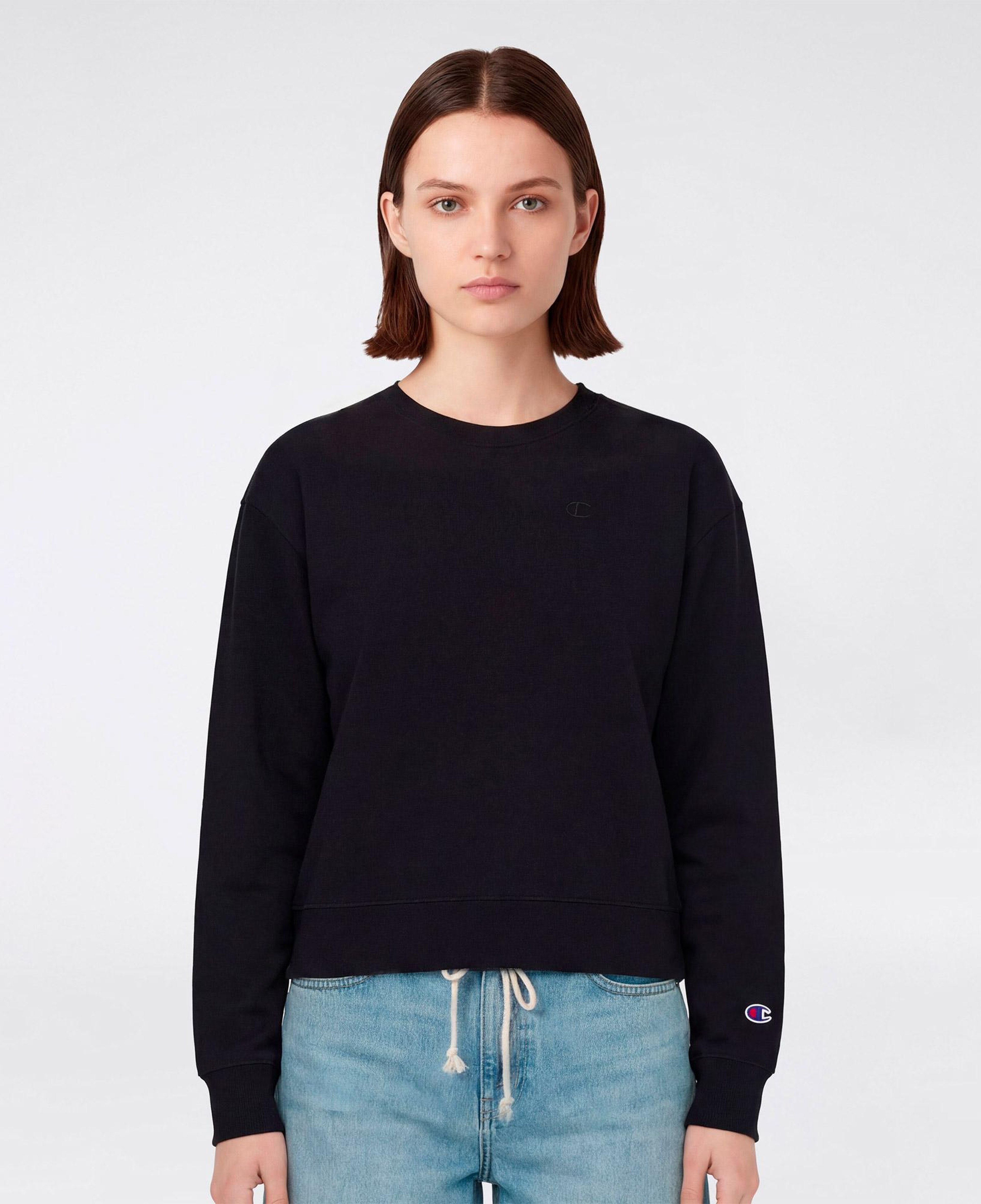 Champion Crewneck Regular Fit Kadın Siyah Sweatshirt