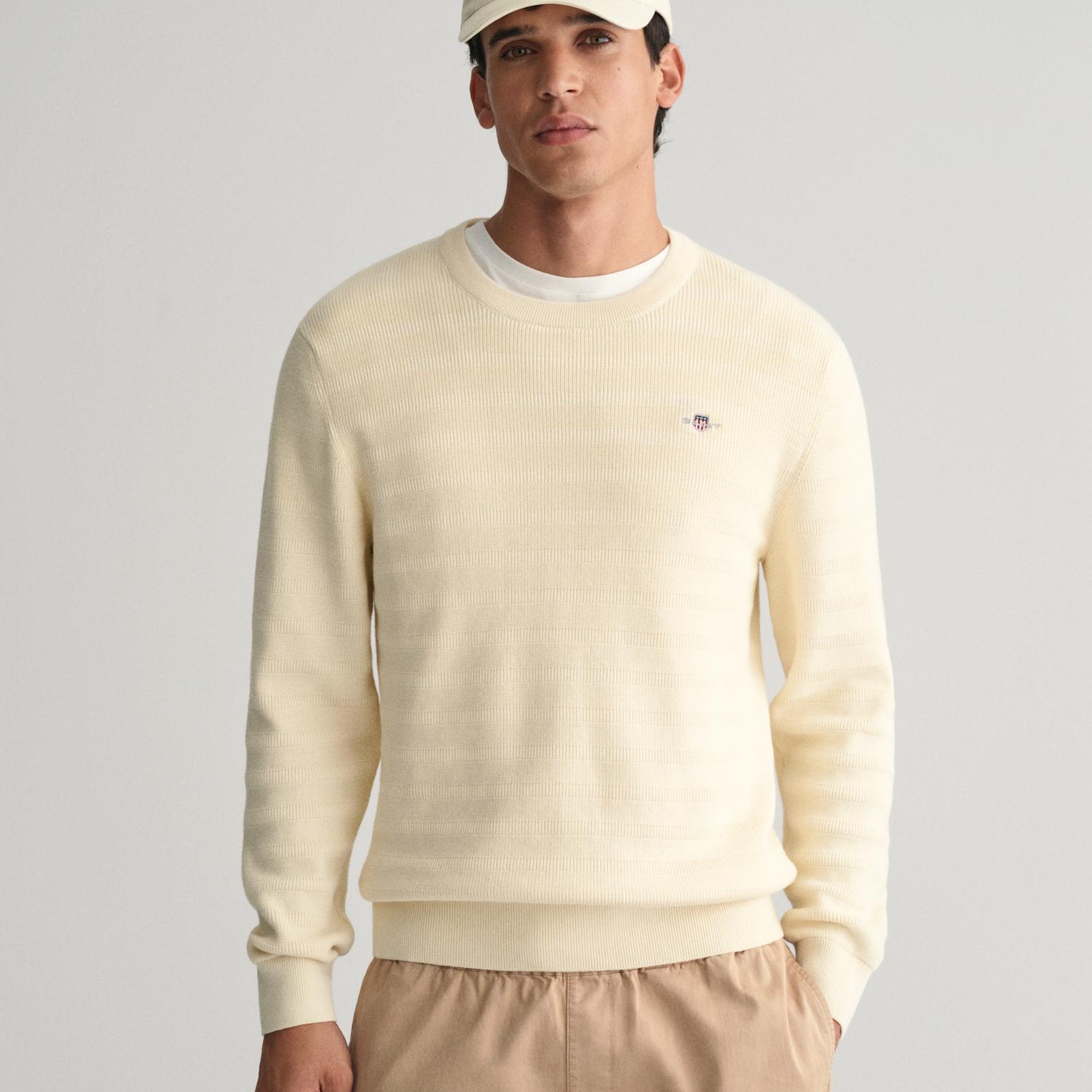 GANT Erkek Krem Regular Fit Bisiklet Yaka Kazak