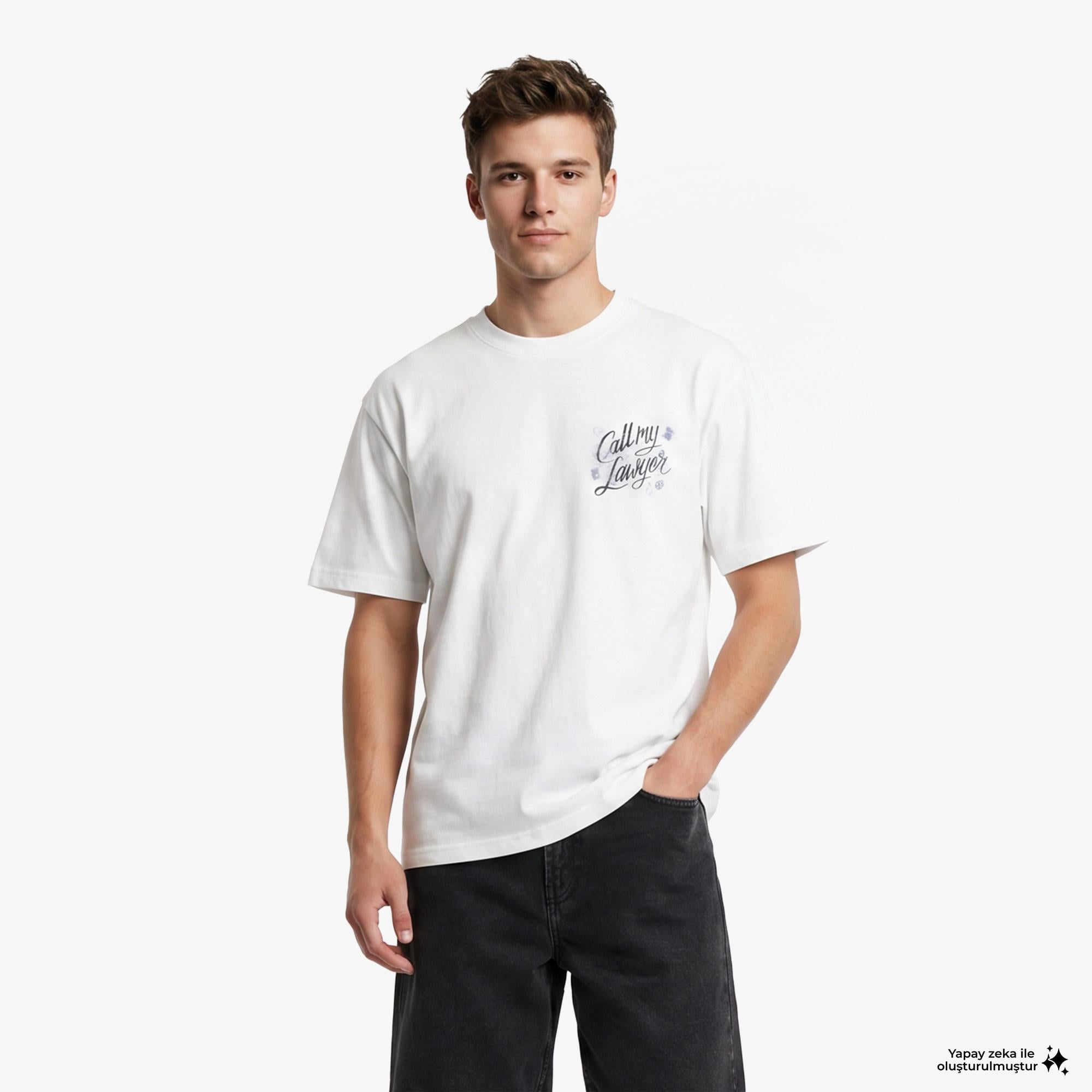 Market Airbrush Call My Lawyer Erkek Beyaz T-Shirt
