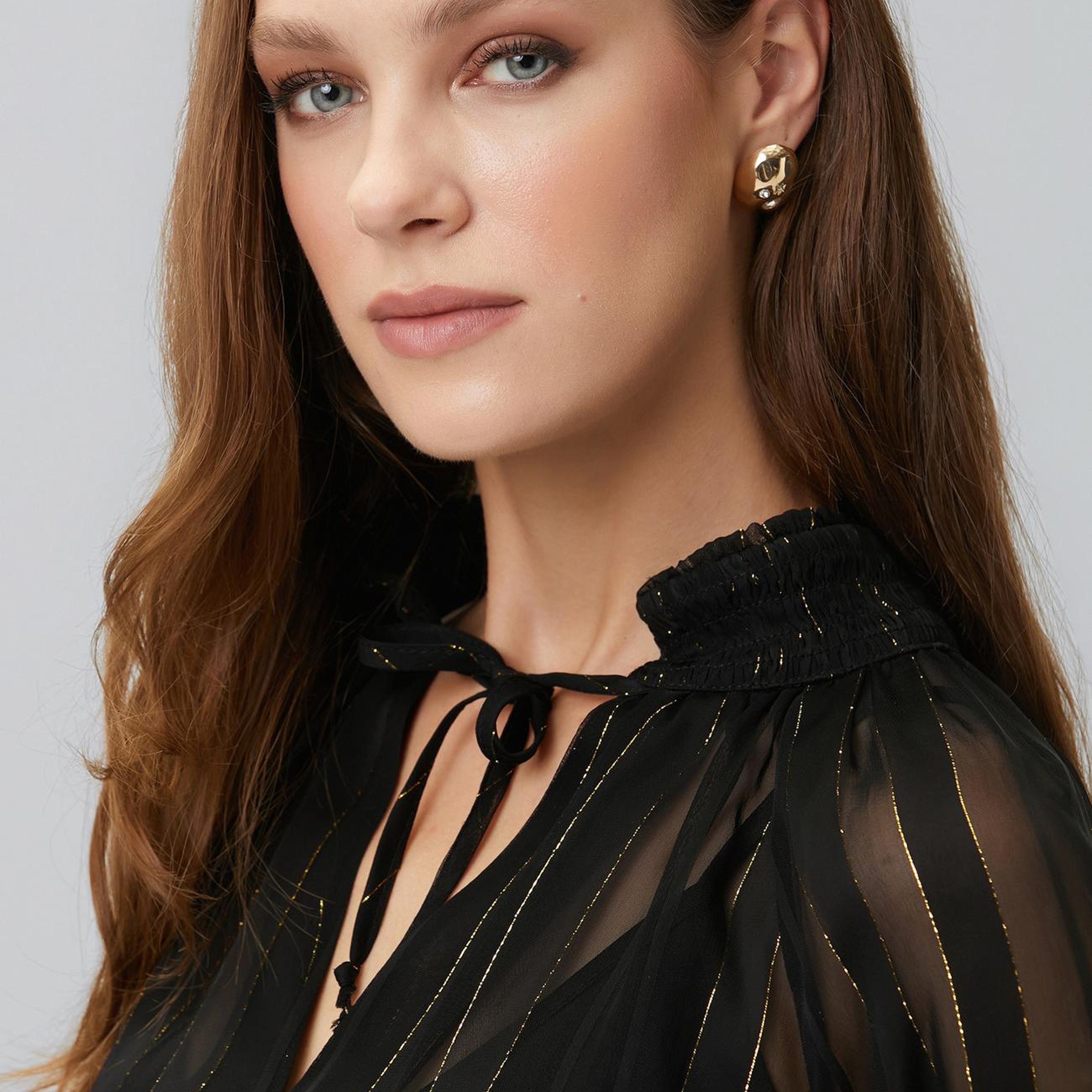 Network Kadın Gold Taş Detaylı Küpe
