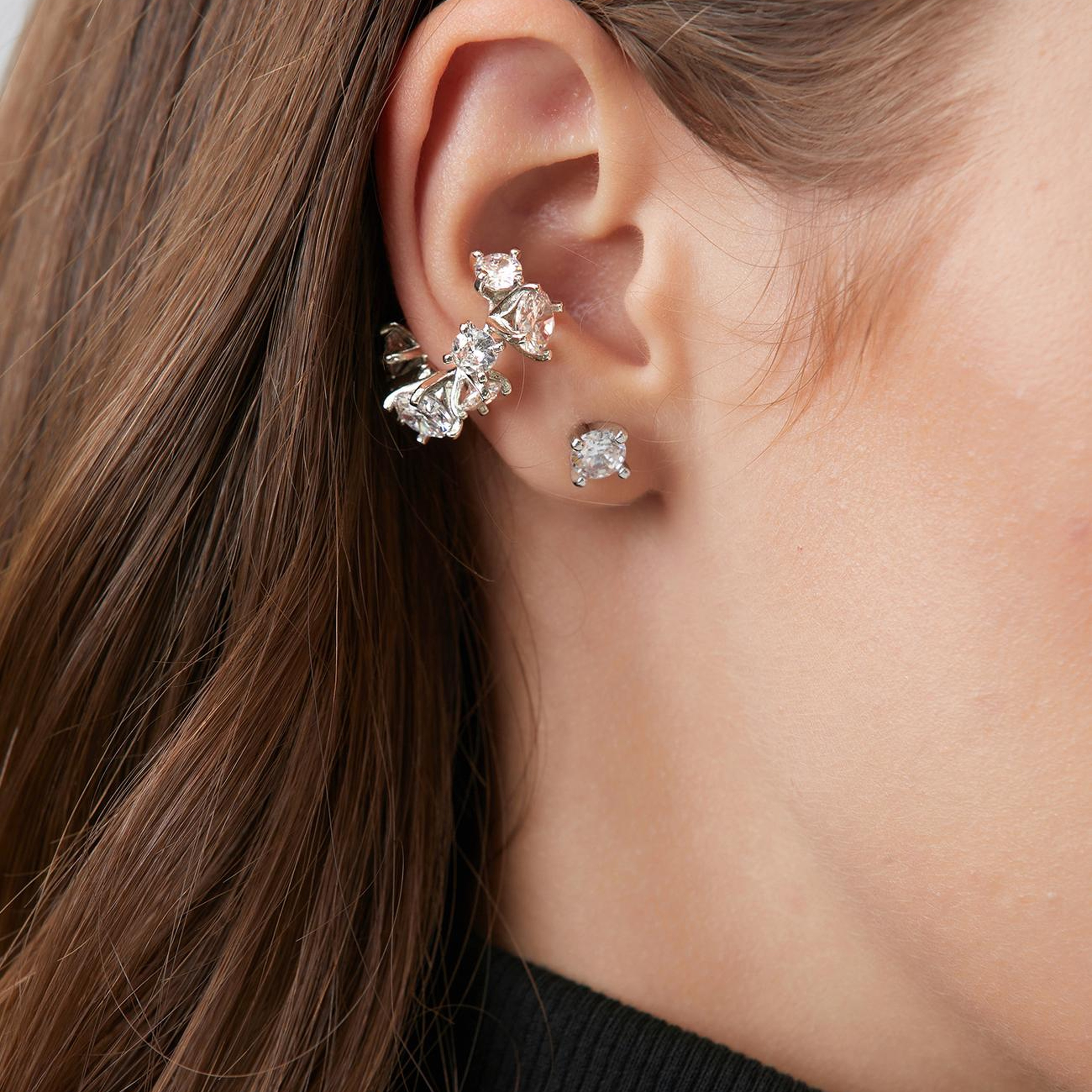 Network Kadın Silver Cufflı Küpe Seti