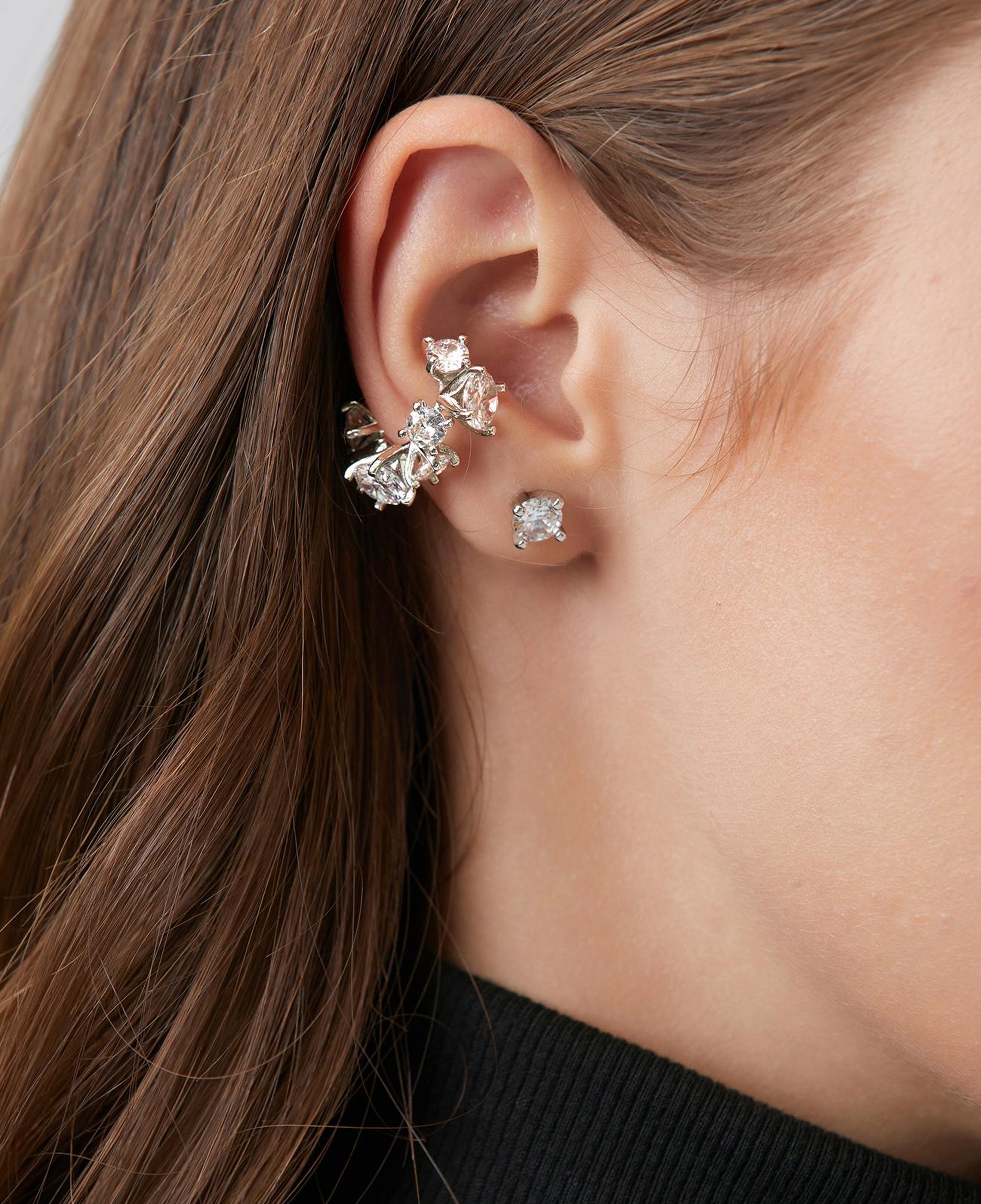 Network Kadın Silver Cufflı Küpe Seti