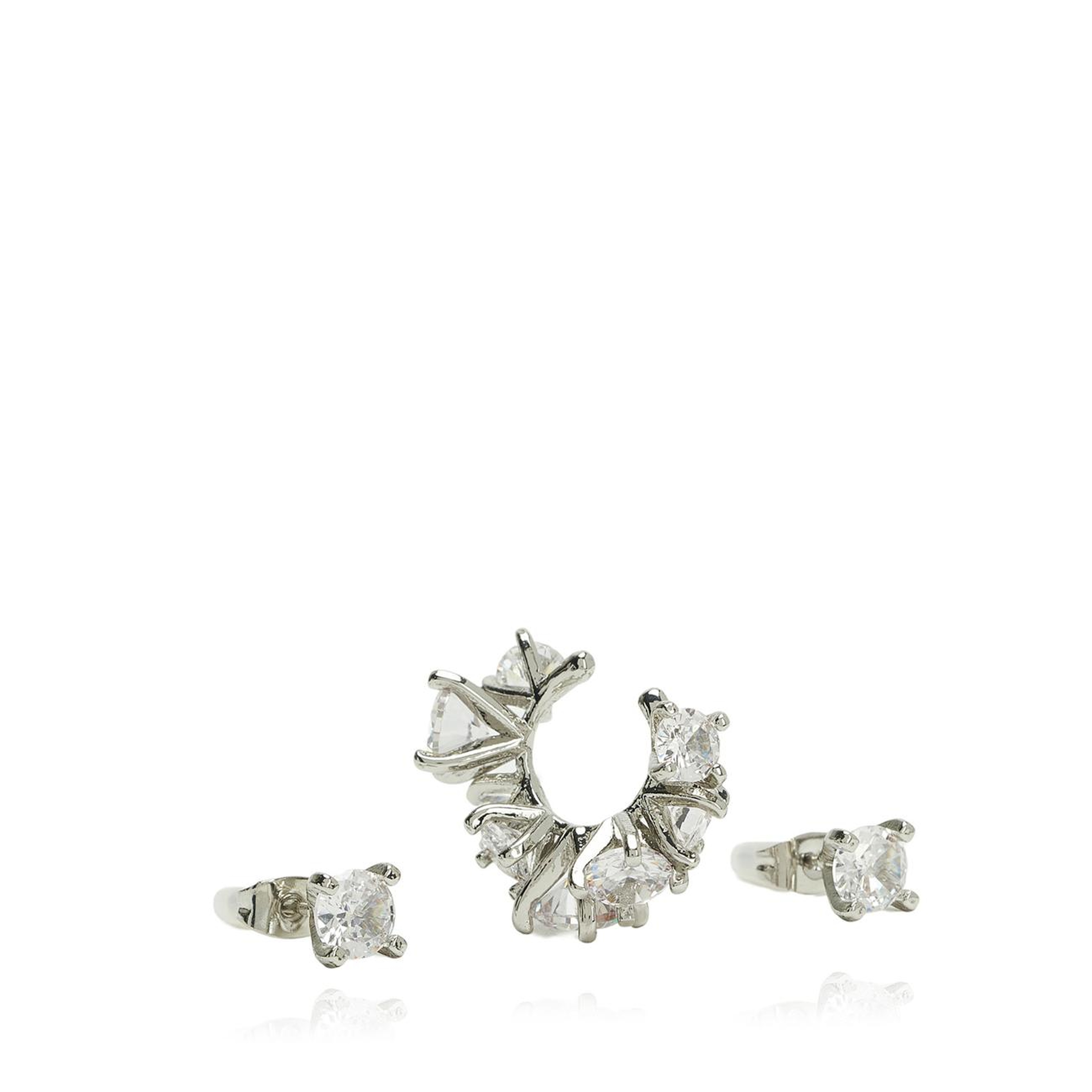 Network Kadın Silver Cufflı Küpe Seti
