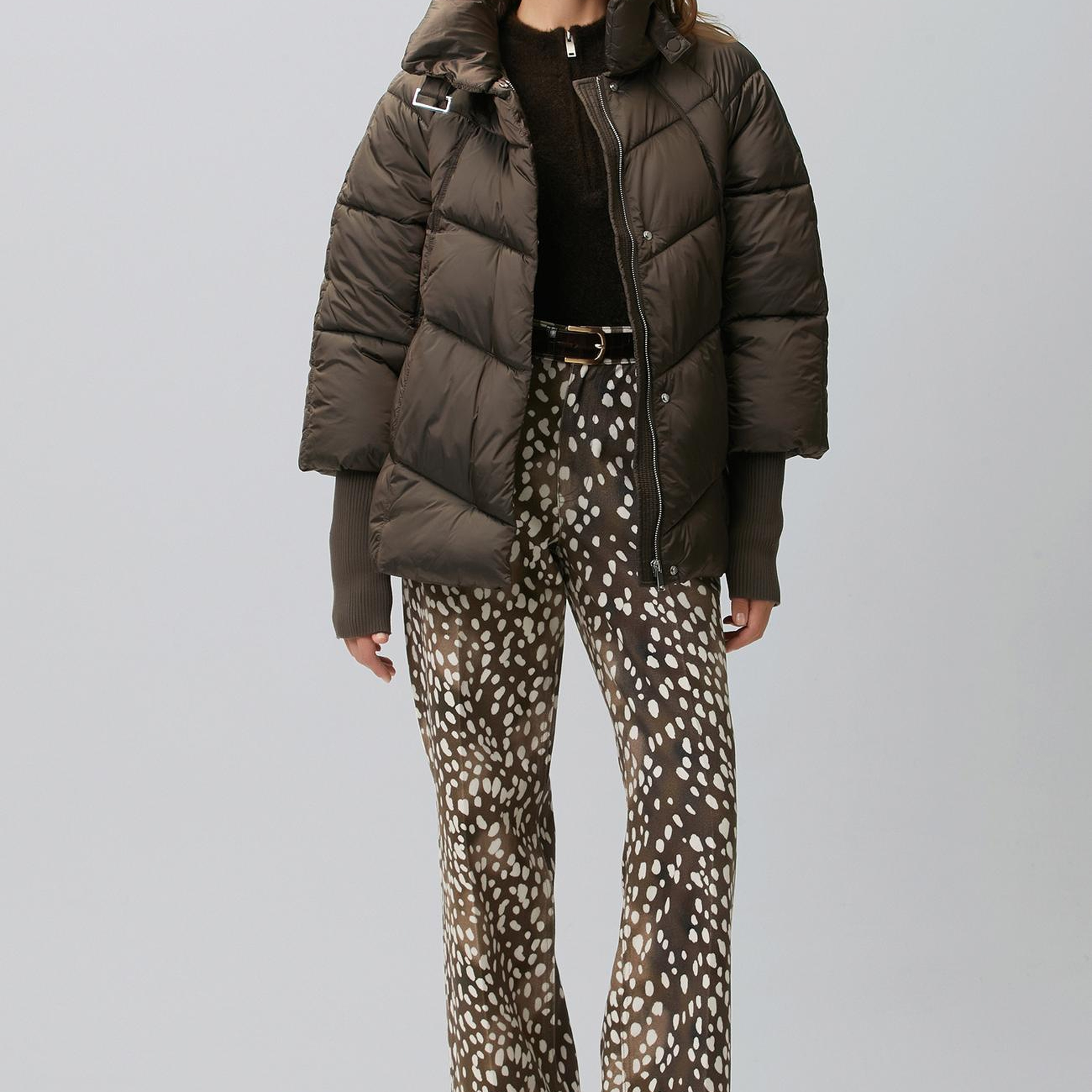 Network Kadın Acı Kahve Dik Yaka Oversize Puffer Mont