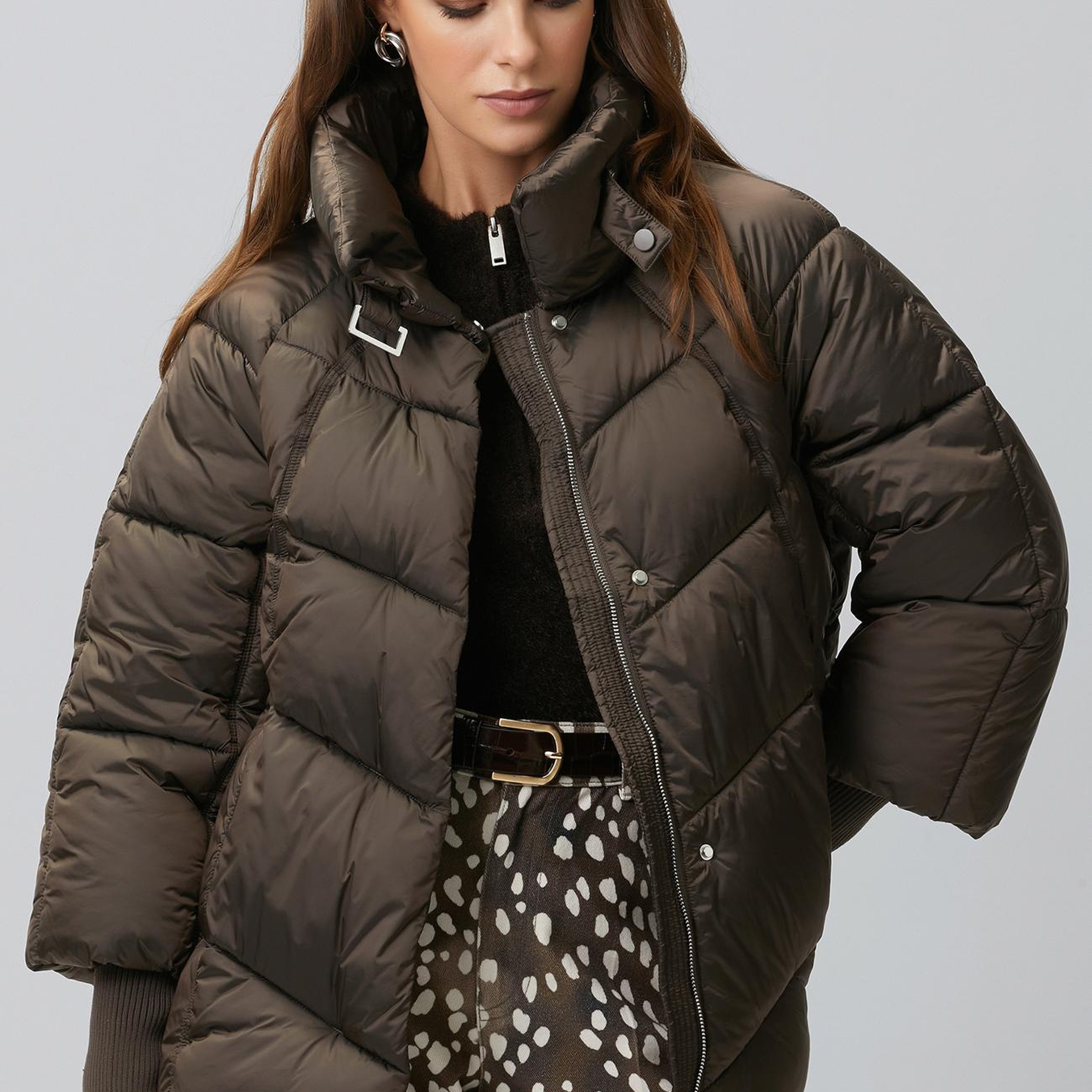 Network Kadın Acı Kahve Dik Yaka Oversize Puffer Mont