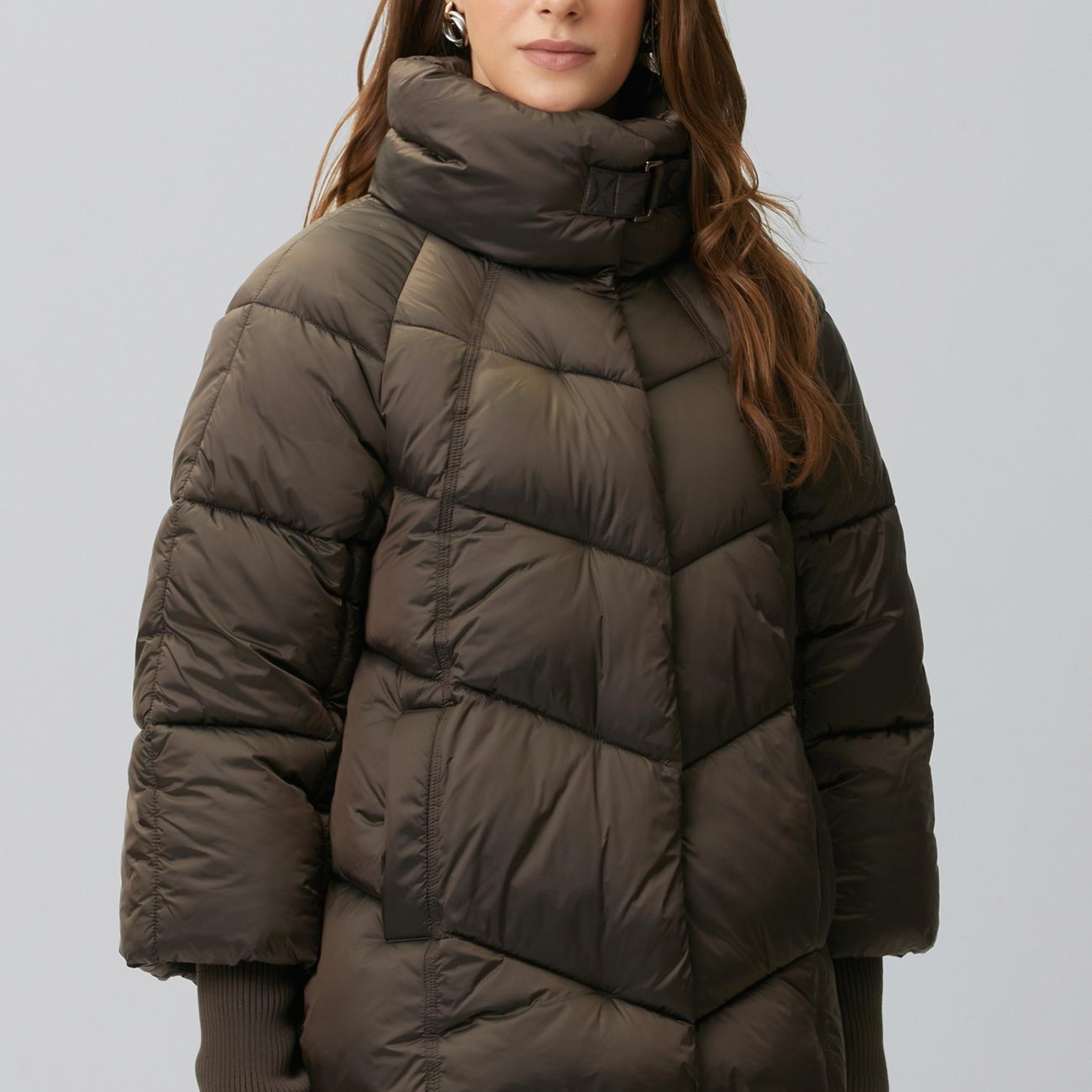 Network Kadın Acı Kahve Dik Yaka Oversize Puffer Mont