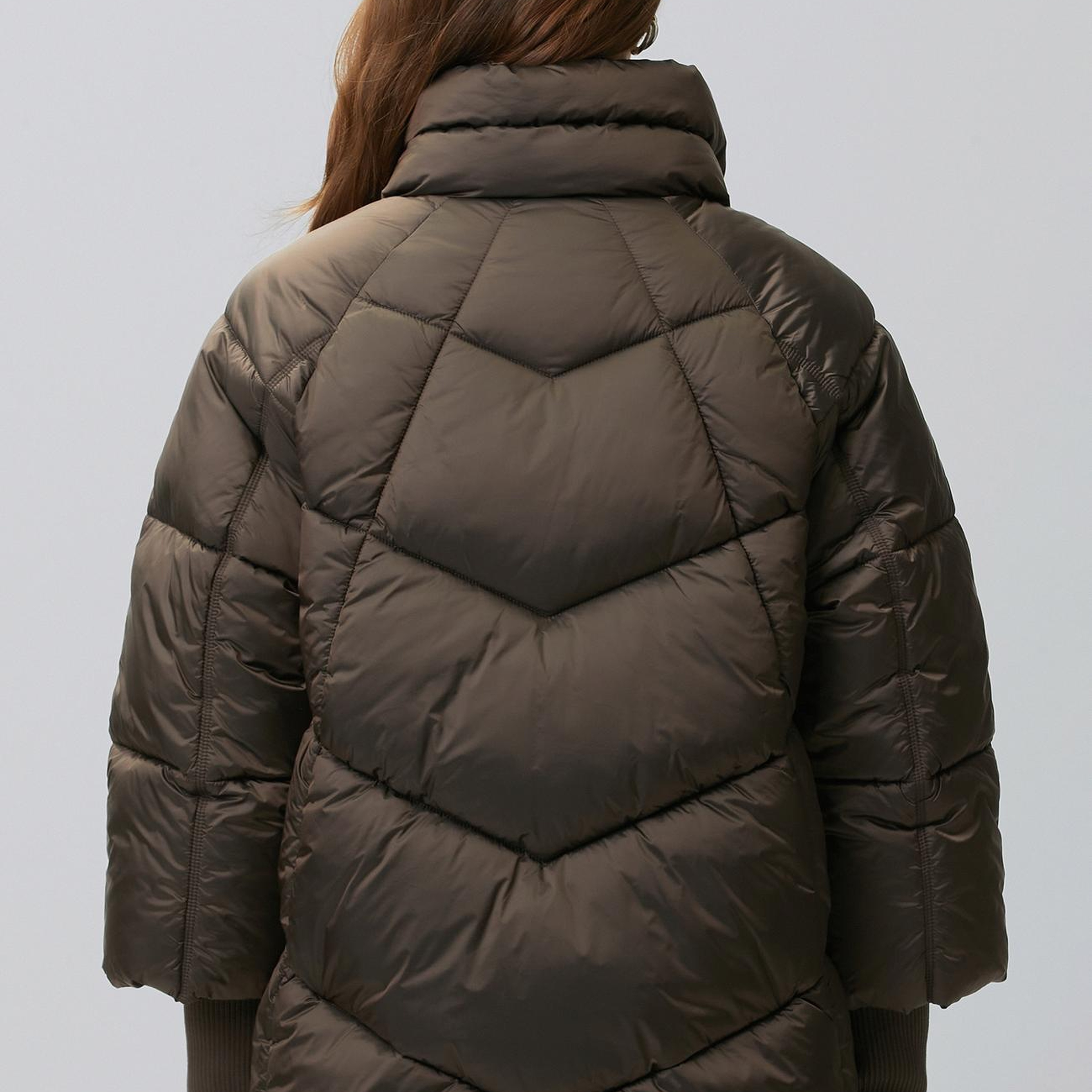 Network Kadın Acı Kahve Dik Yaka Oversize Puffer Mont