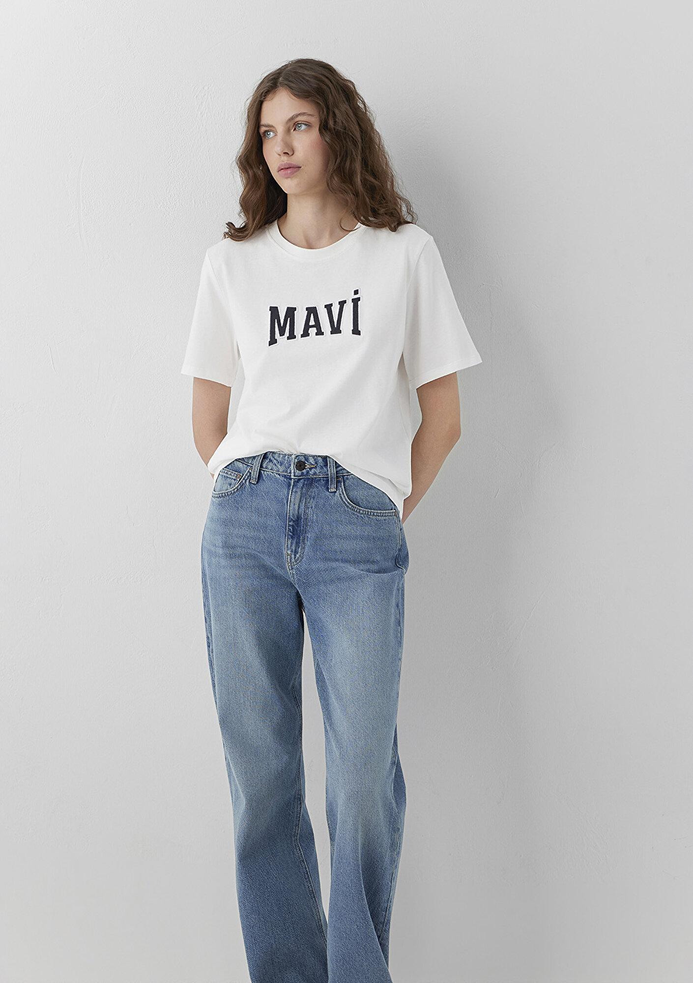 Mavi Mavi Logo Baskılı Ekru Tişört Regular Fit / Normal Kesim 1614376-70057