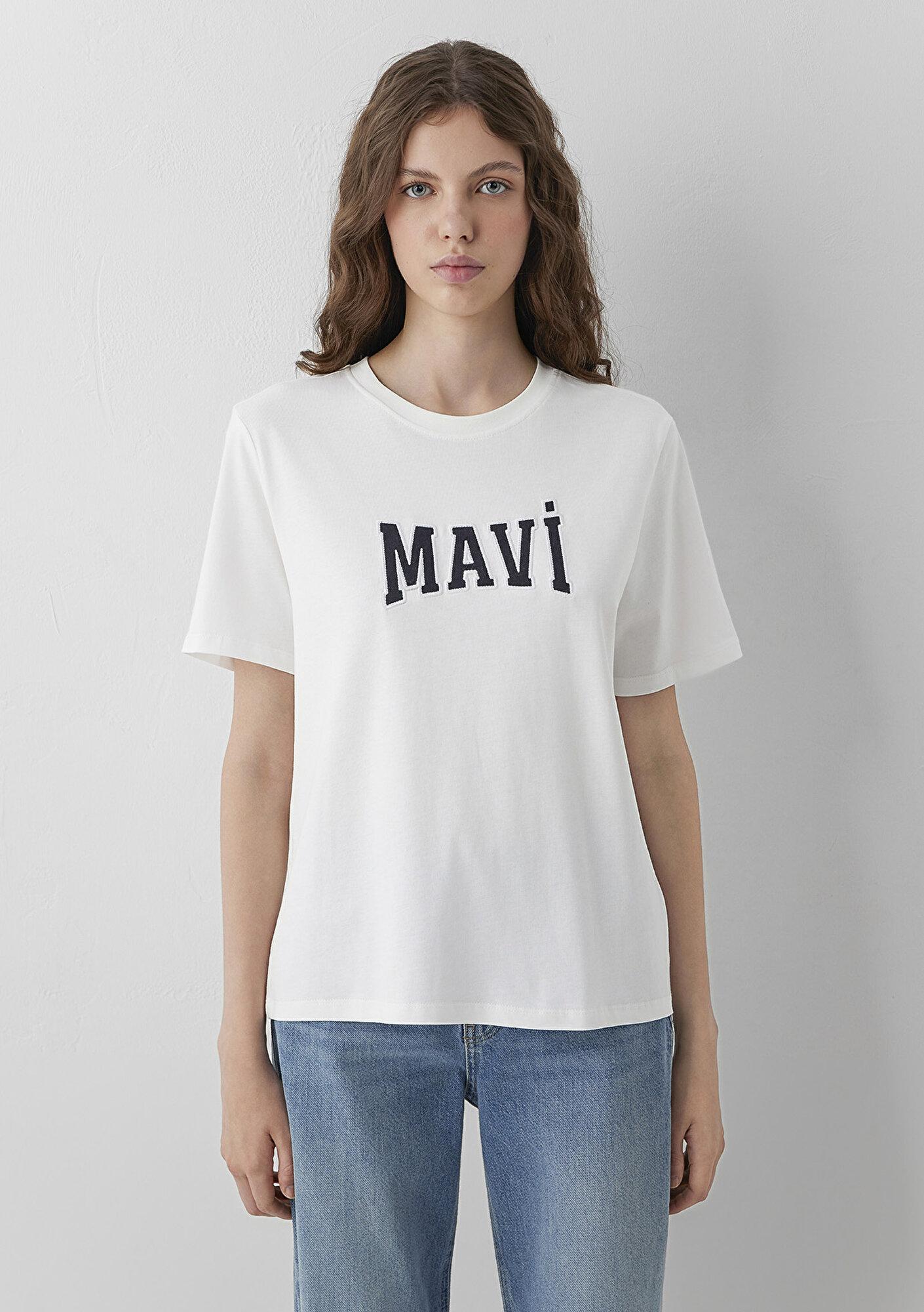 Mavi Mavi Logo Baskılı Ekru Tişört Regular Fit / Normal Kesim 1614376-70057