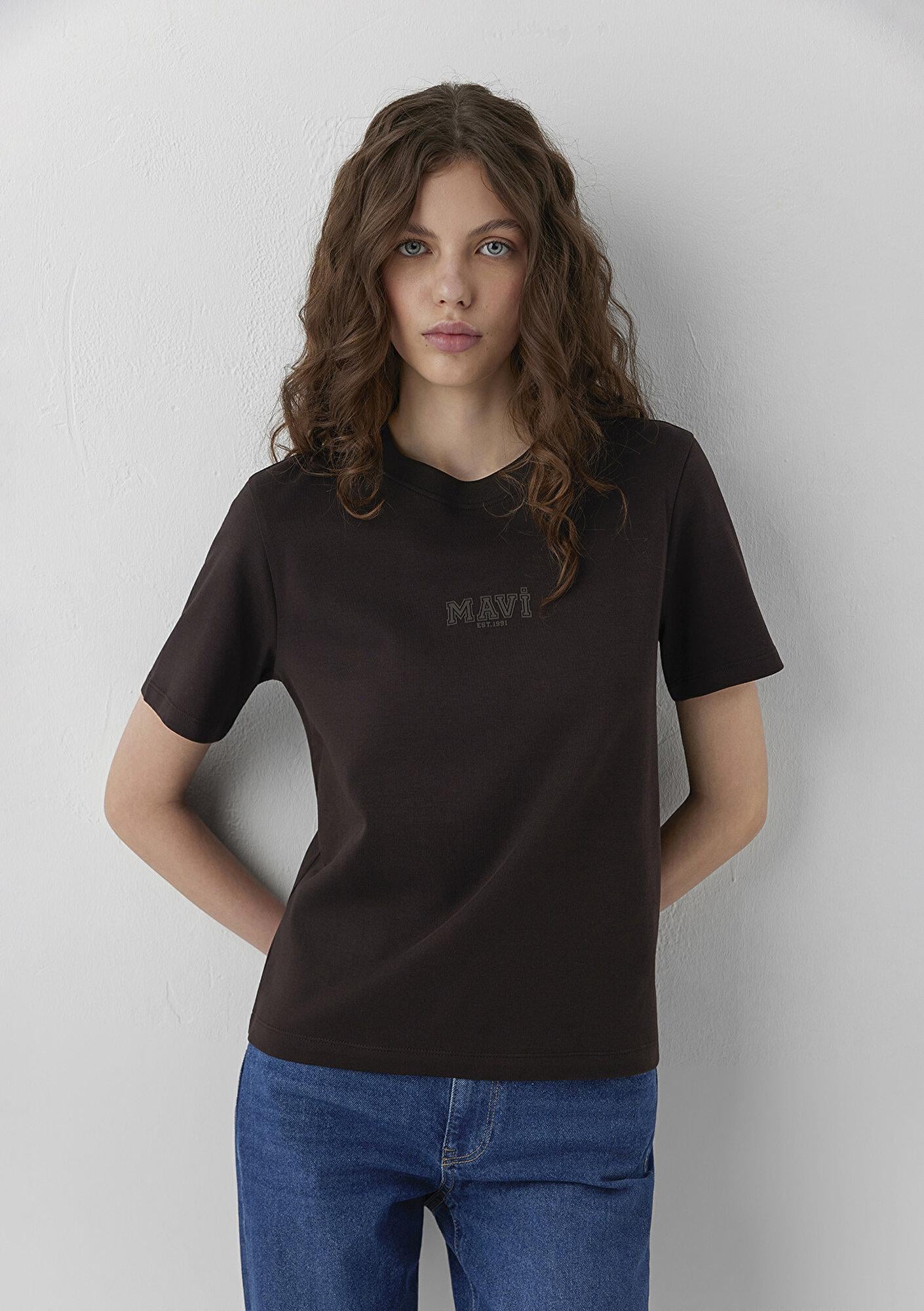 Mavi Mavi Logo Baskılı Kahverengi Tişört Semi Slim Fit / Yarı Dar Kesim 1614377-70240
