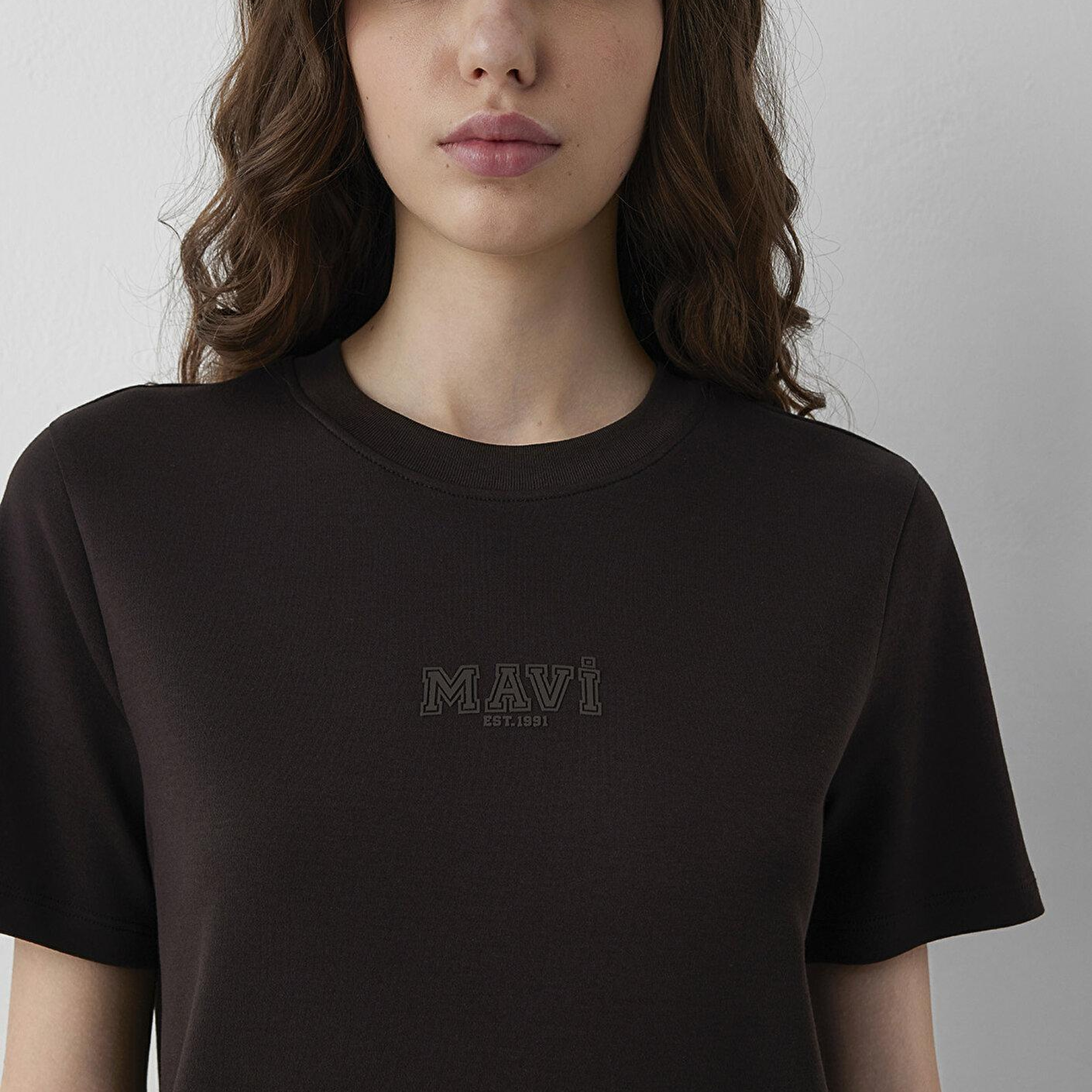 Mavi Mavi Logo Baskılı Kahverengi Tişört Semi Slim Fit / Yarı Dar Kesim 1614377-70240