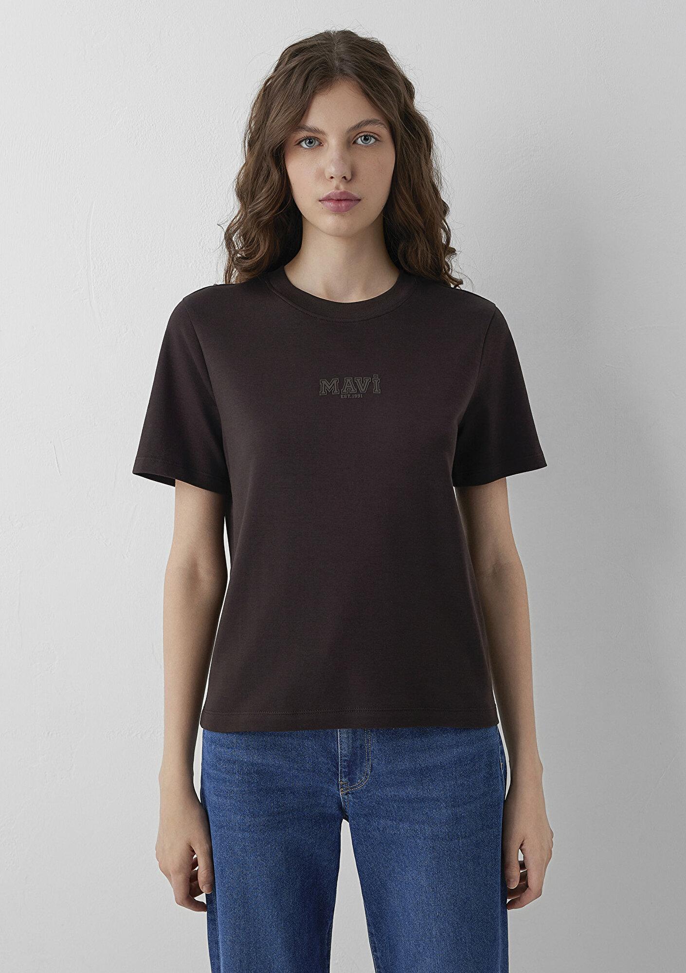 Mavi Mavi Logo Baskılı Kahverengi Tişört Semi Slim Fit / Yarı Dar Kesim 1614377-70240