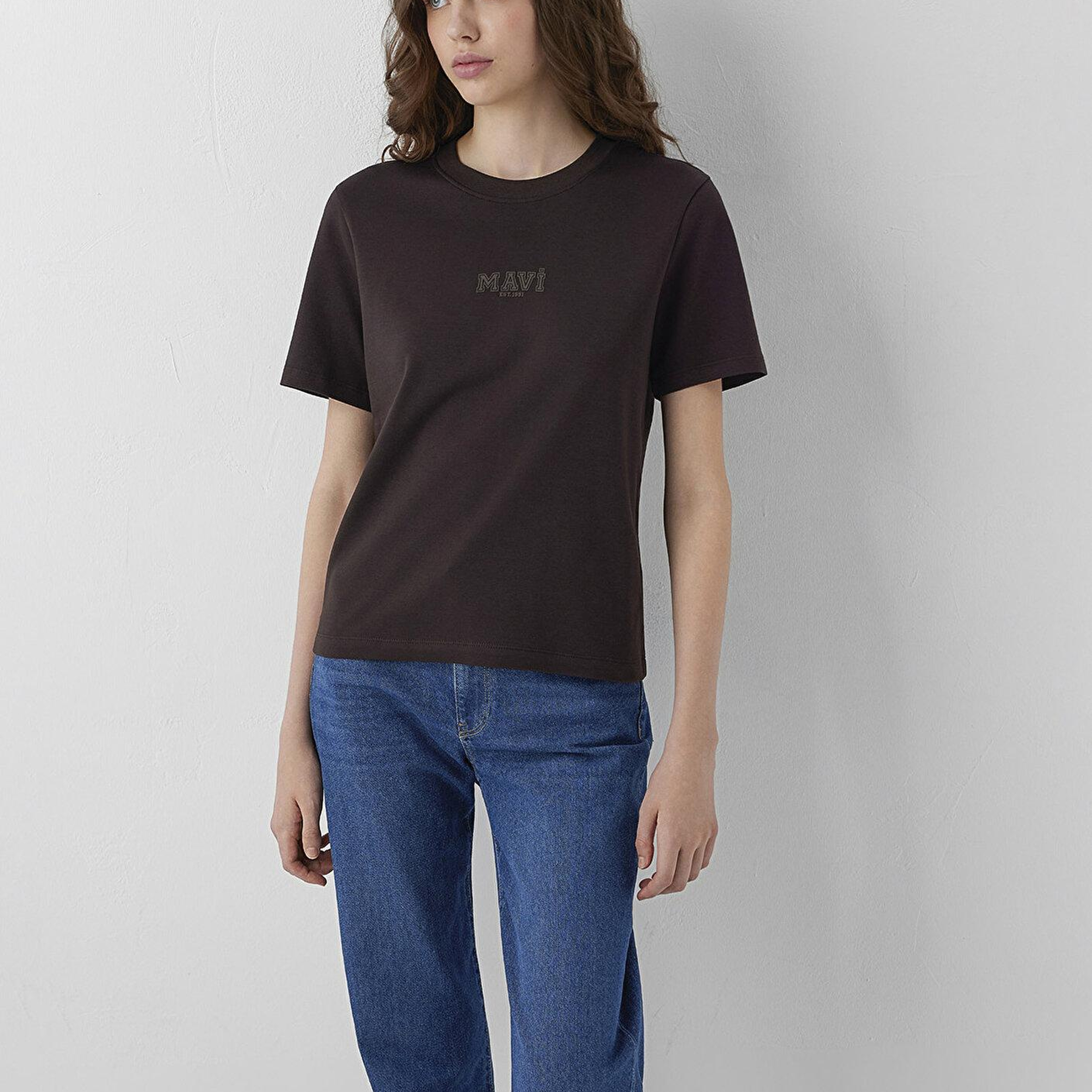 Mavi Mavi Logo Baskılı Kahverengi Tişört Semi Slim Fit / Yarı Dar Kesim 1614377-70240