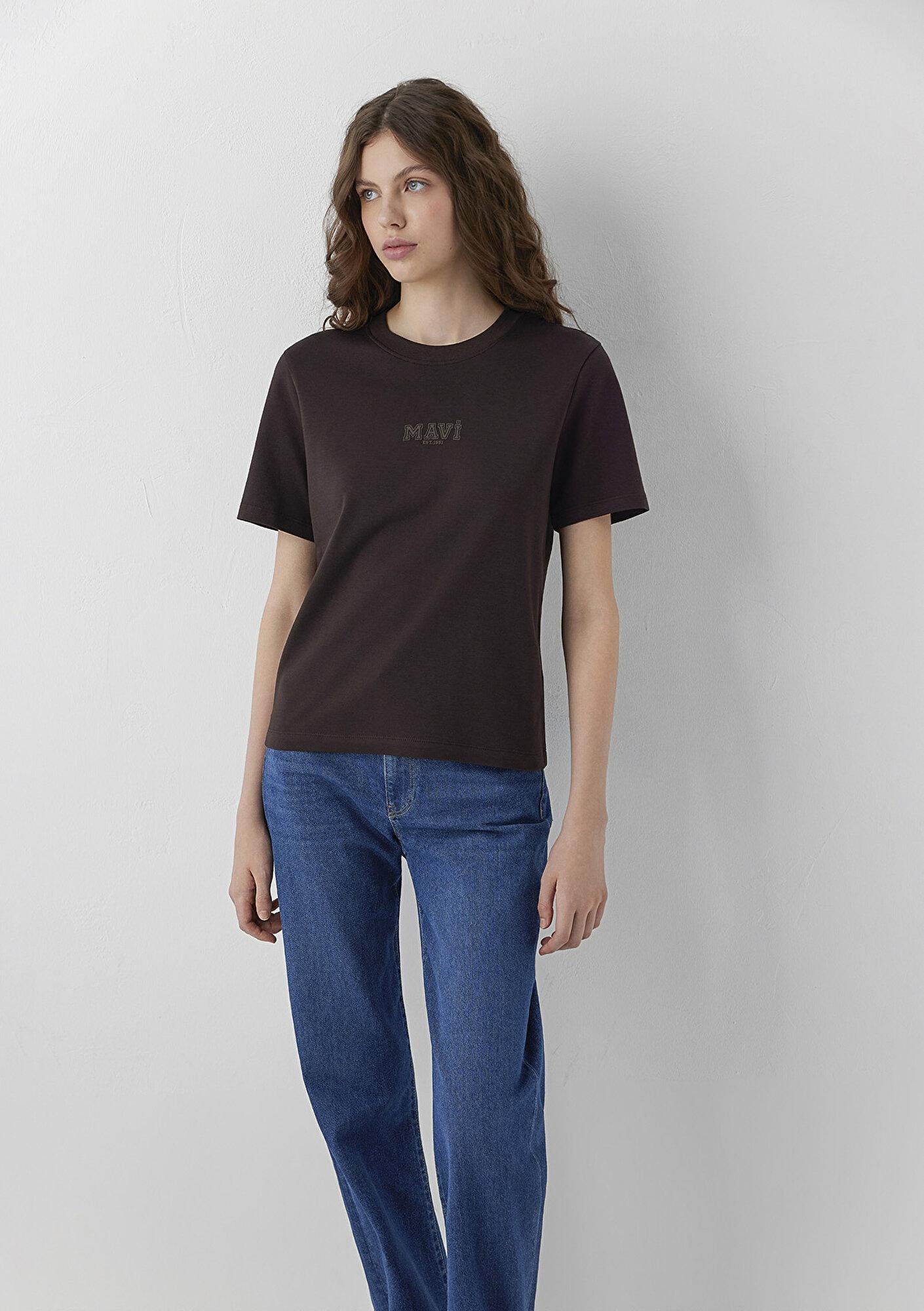 Mavi Mavi Logo Baskılı Kahverengi Tişört Semi Slim Fit / Yarı Dar Kesim 1614377-70240