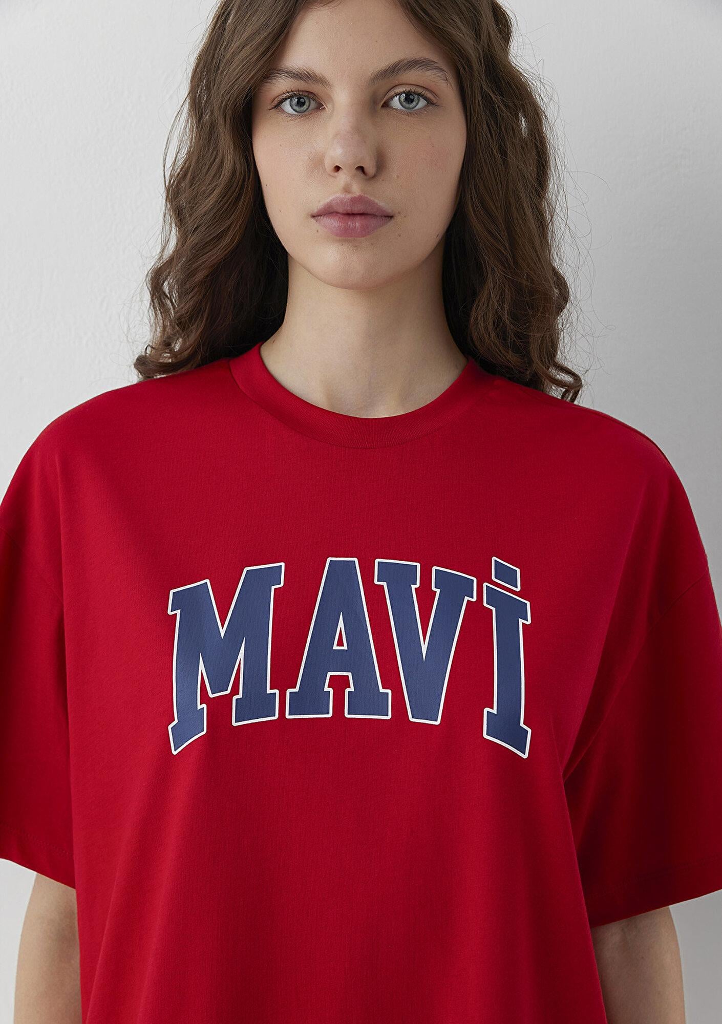 Mavi Mavi Logo Baskılı Kırmızı Tişört Oversize / Geniş Kesim 1600843-86417