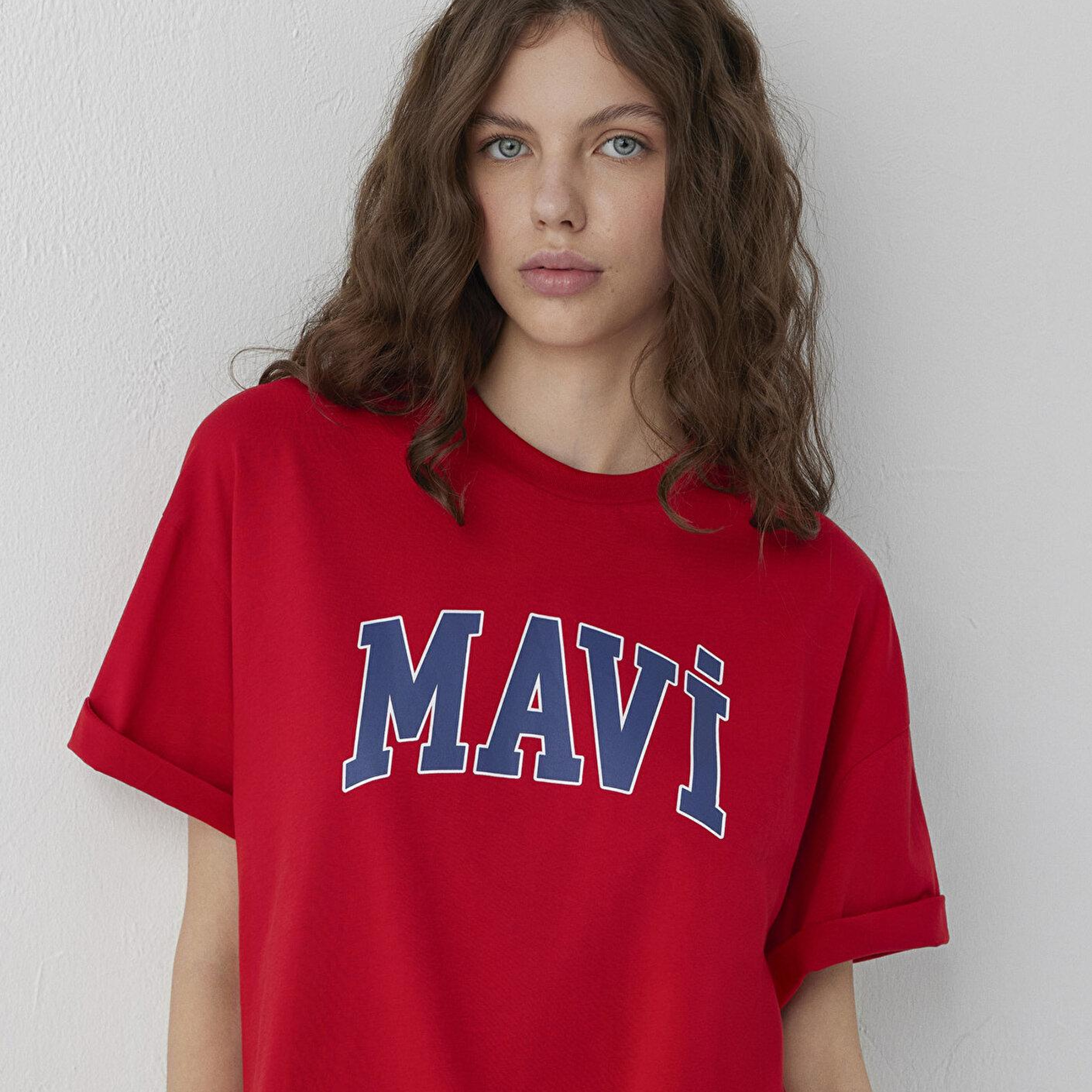 Mavi Mavi Logo Baskılı Kırmızı Tişört Oversize / Geniş Kesim 1600843-86417