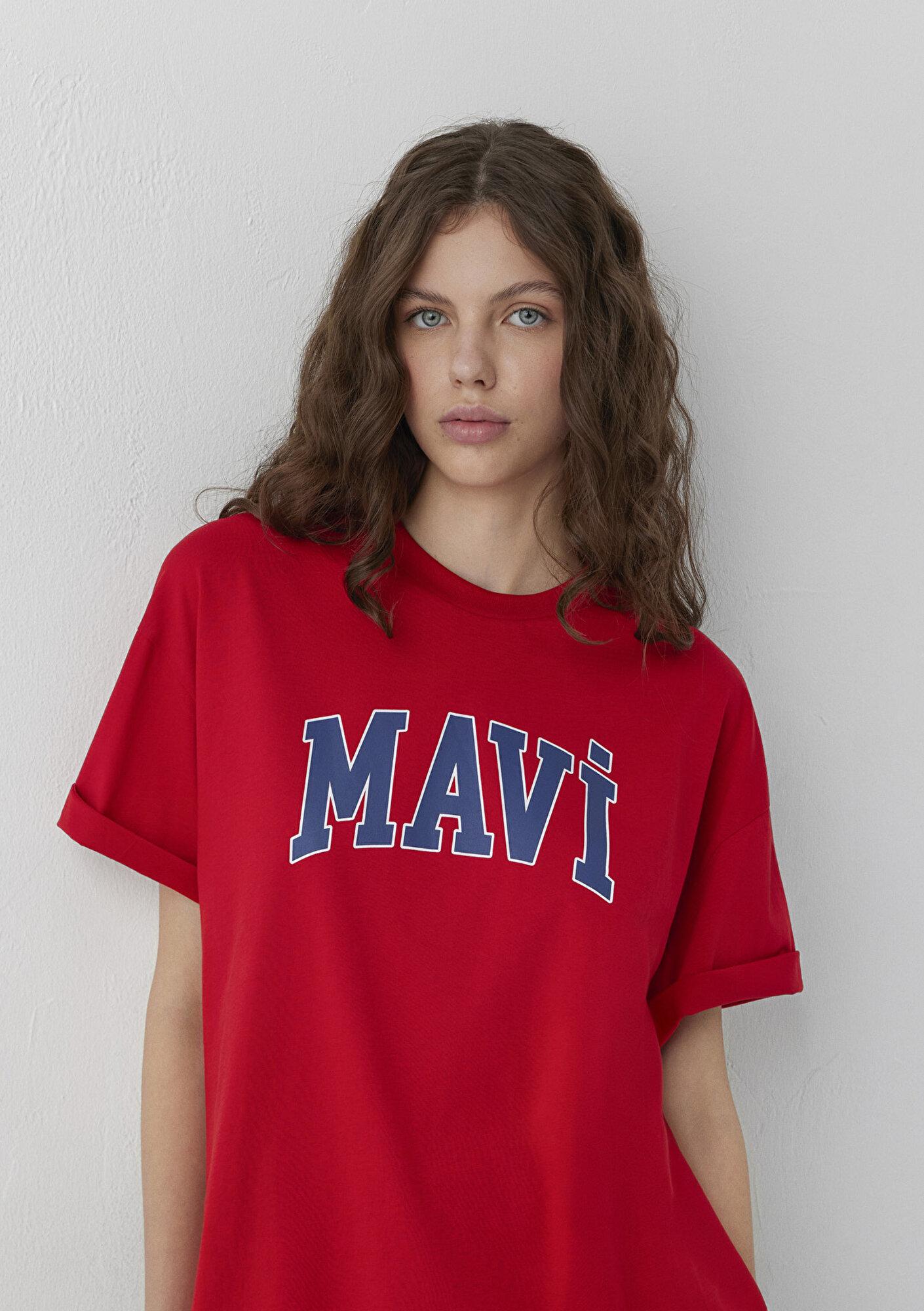 Mavi Mavi Logo Baskılı Kırmızı Tişört Oversize / Geniş Kesim 1600843-86417