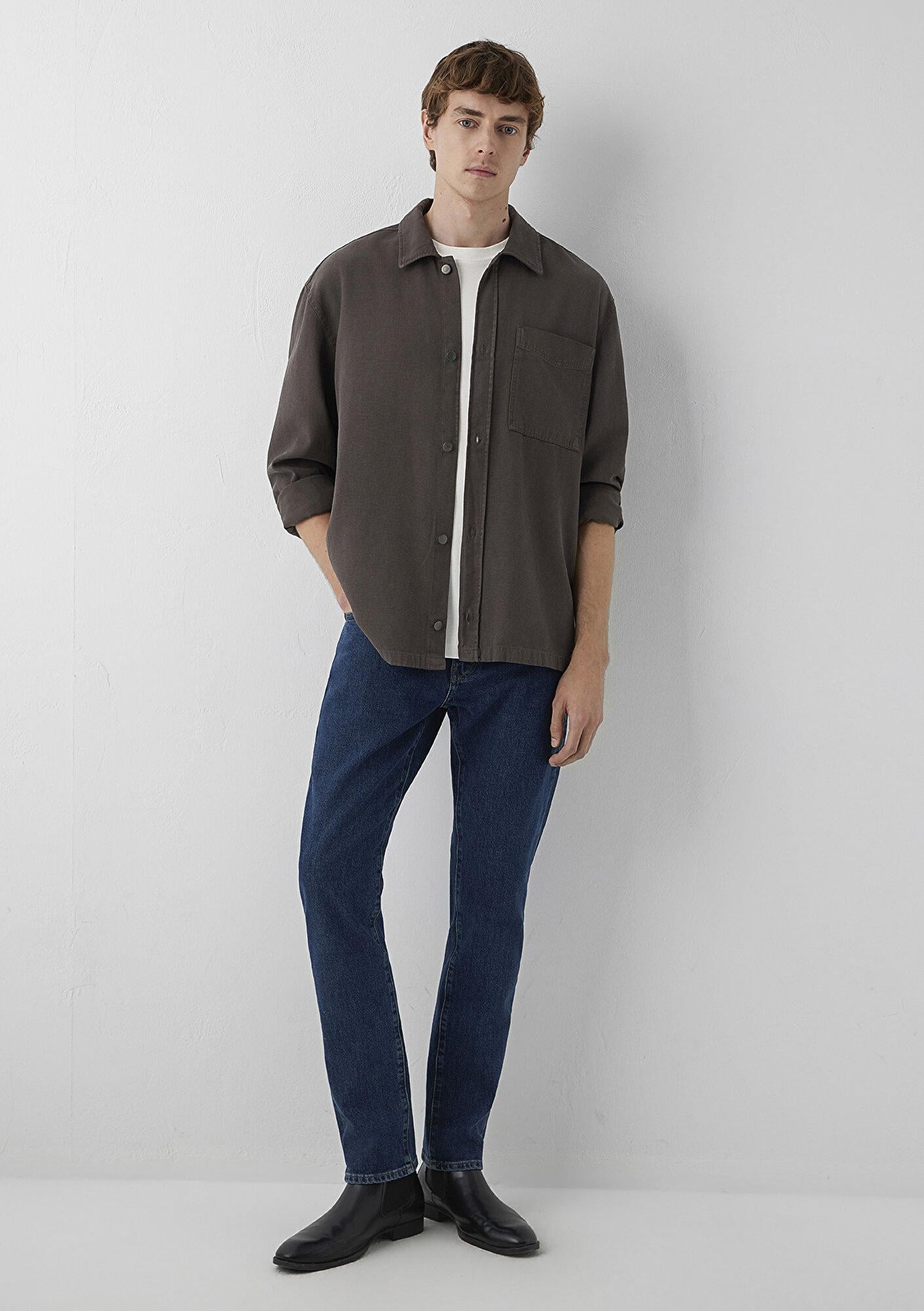 Mavi Kahverengi Gömlek Loose Fit / Bol Rahat Kesim 0212121-70220