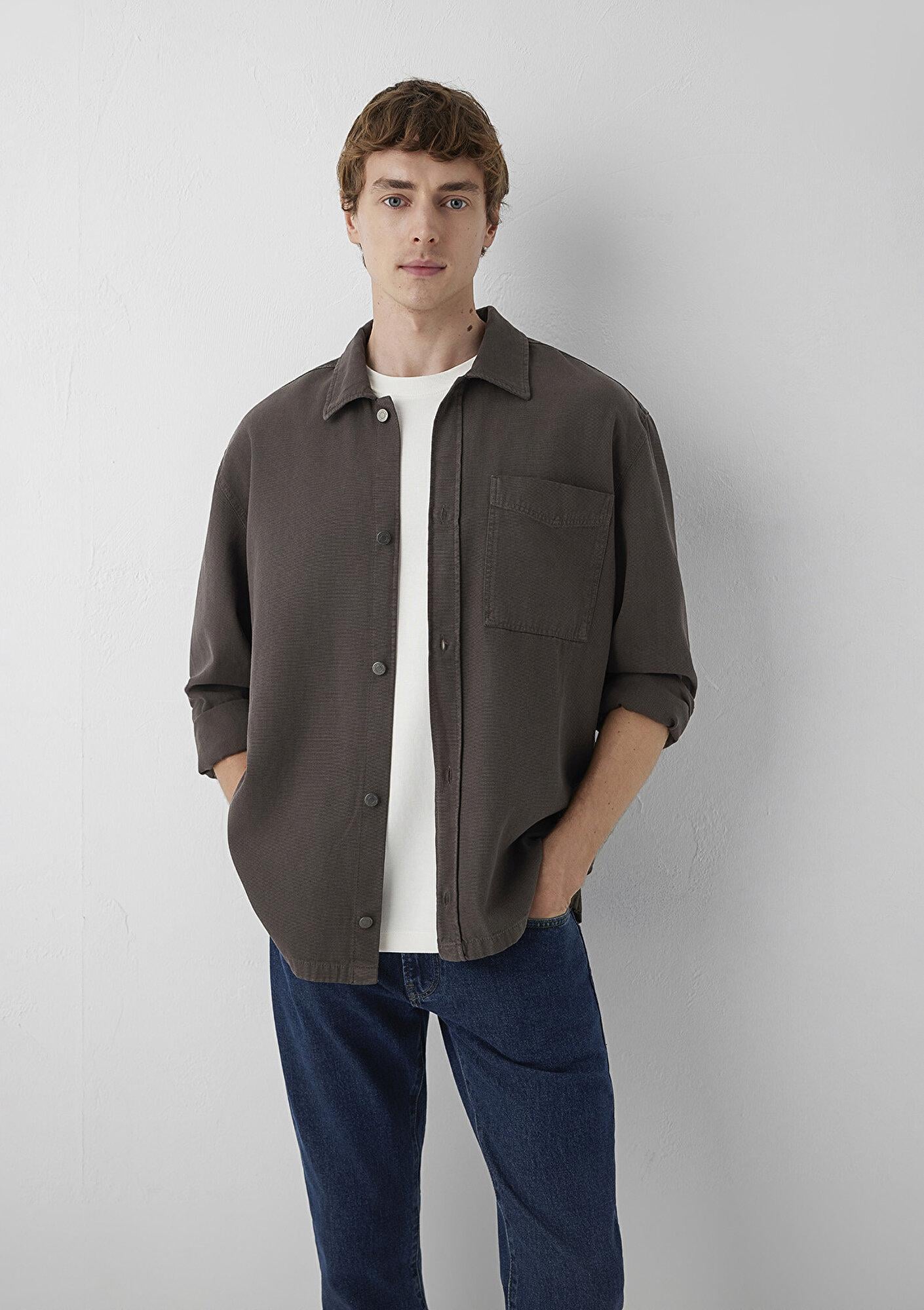 Mavi Kahverengi Gömlek Loose Fit / Bol Rahat Kesim 0212121-70220