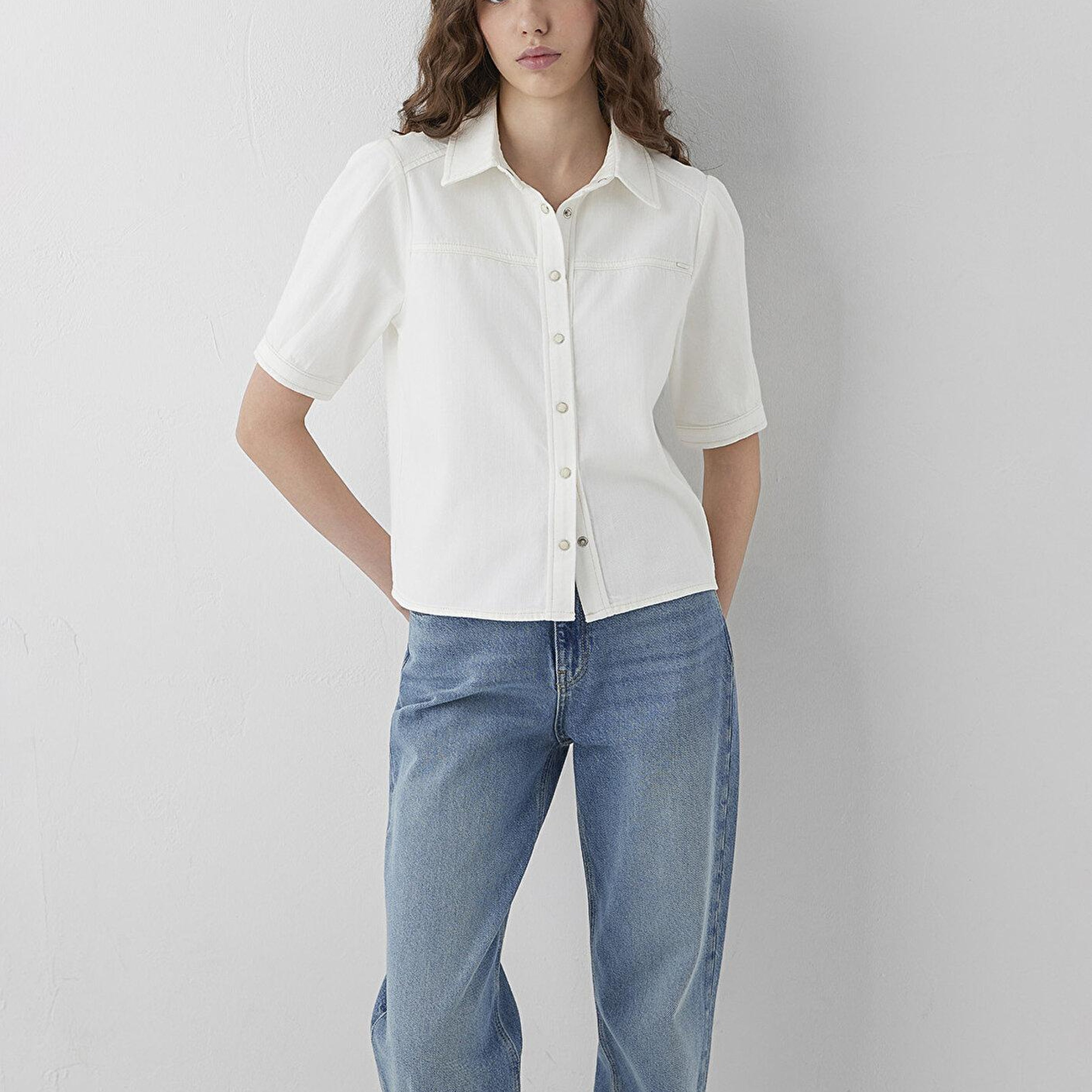 Mavi Lisia Iconic Ekru Jean Gömlek Crop / Kısa Kesim 1217128-A6910